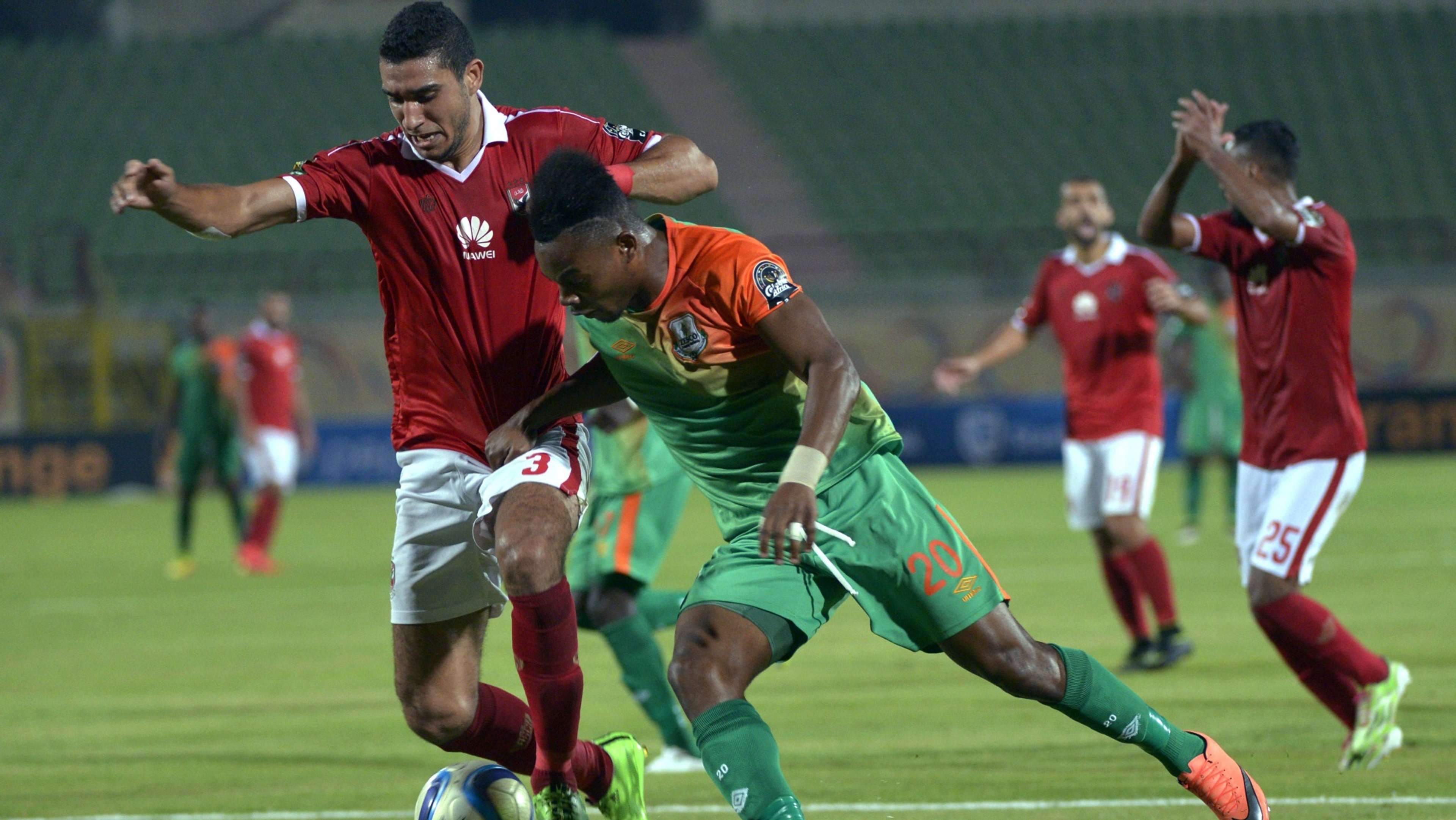 Ramy Rabia of Al-Ahly and Zesco United's Idris Ilunga Mbombo