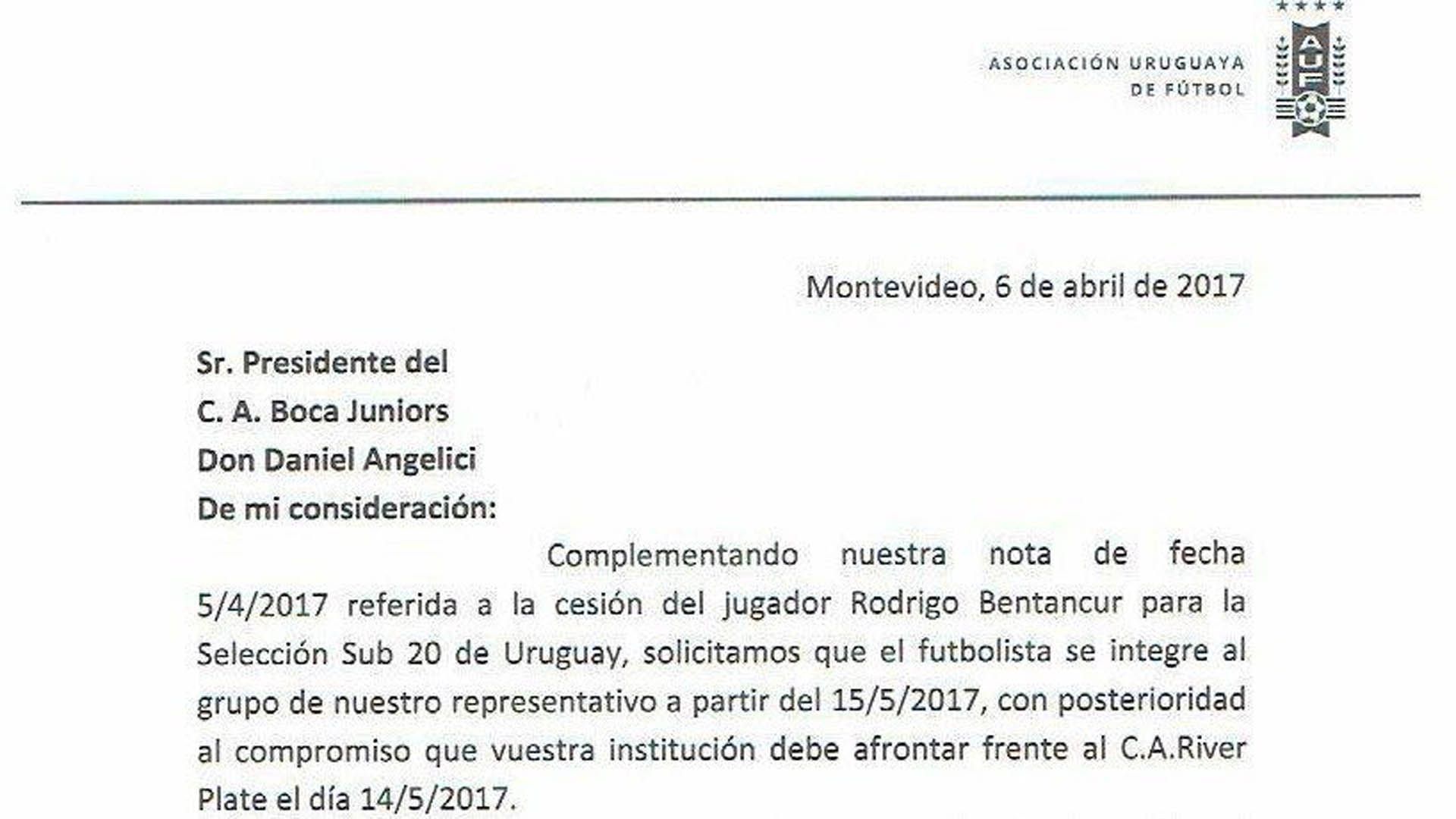 AUF Comunicado Uruguay Bentancur Boca