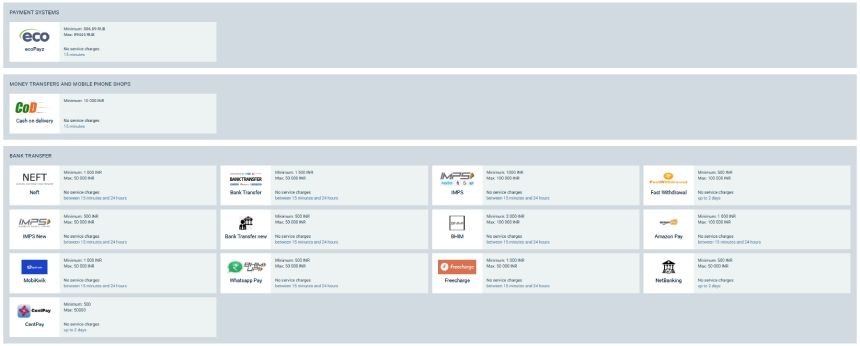 1xBet IN Payment Systems