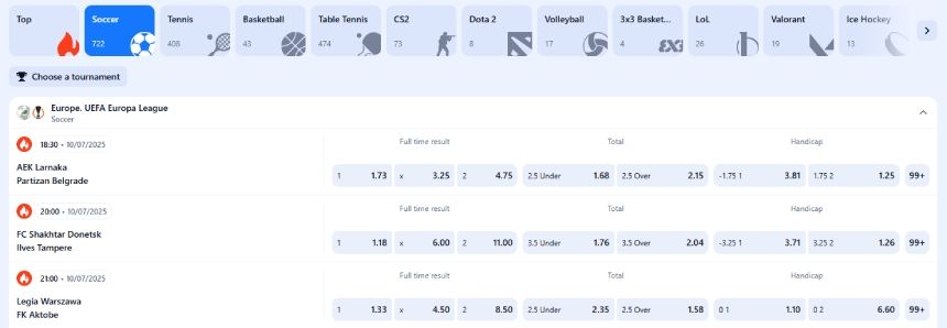 1win In Sports Section