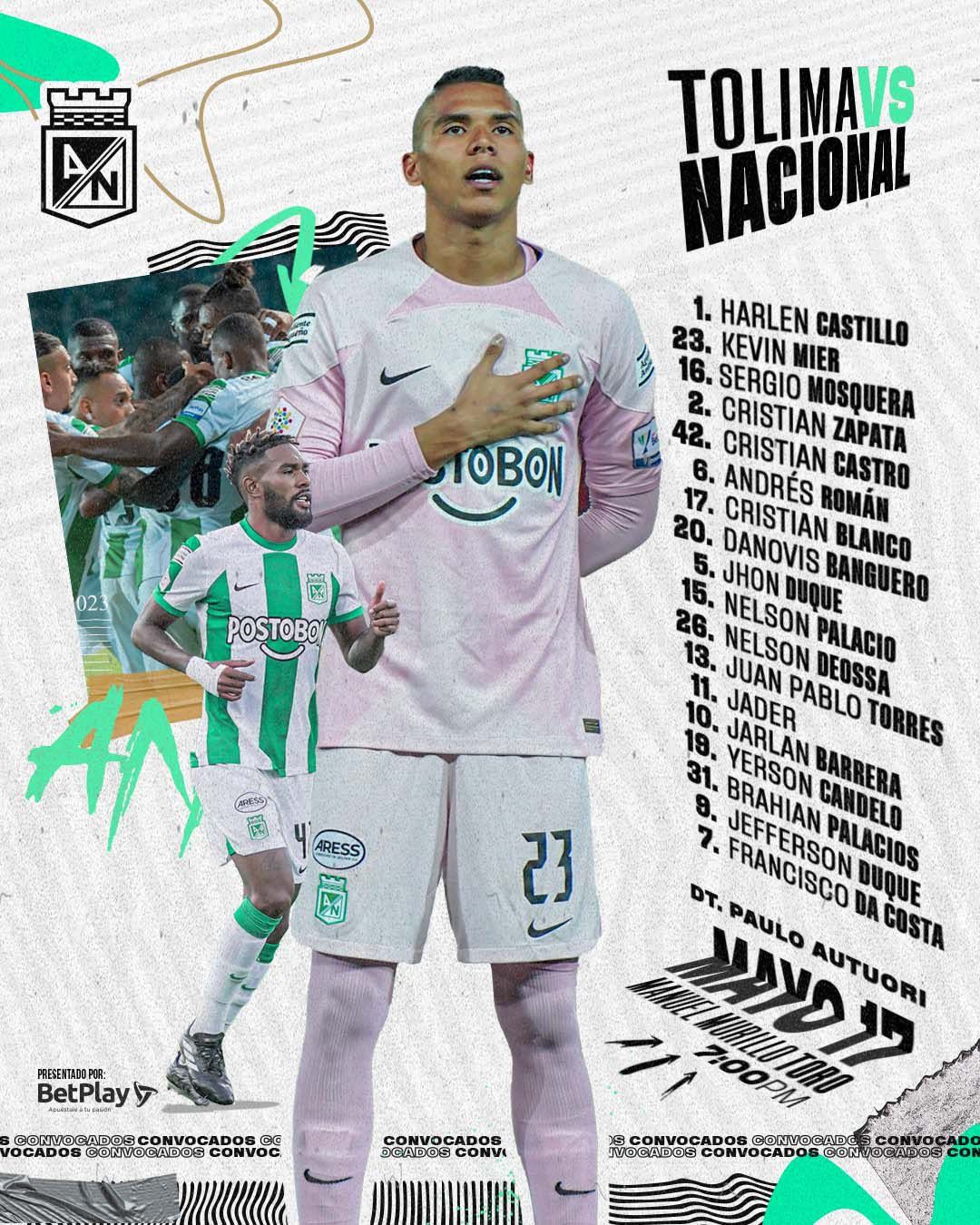 Convocados Atlético Nacional Fecha 20 Liga BetPlay 2023