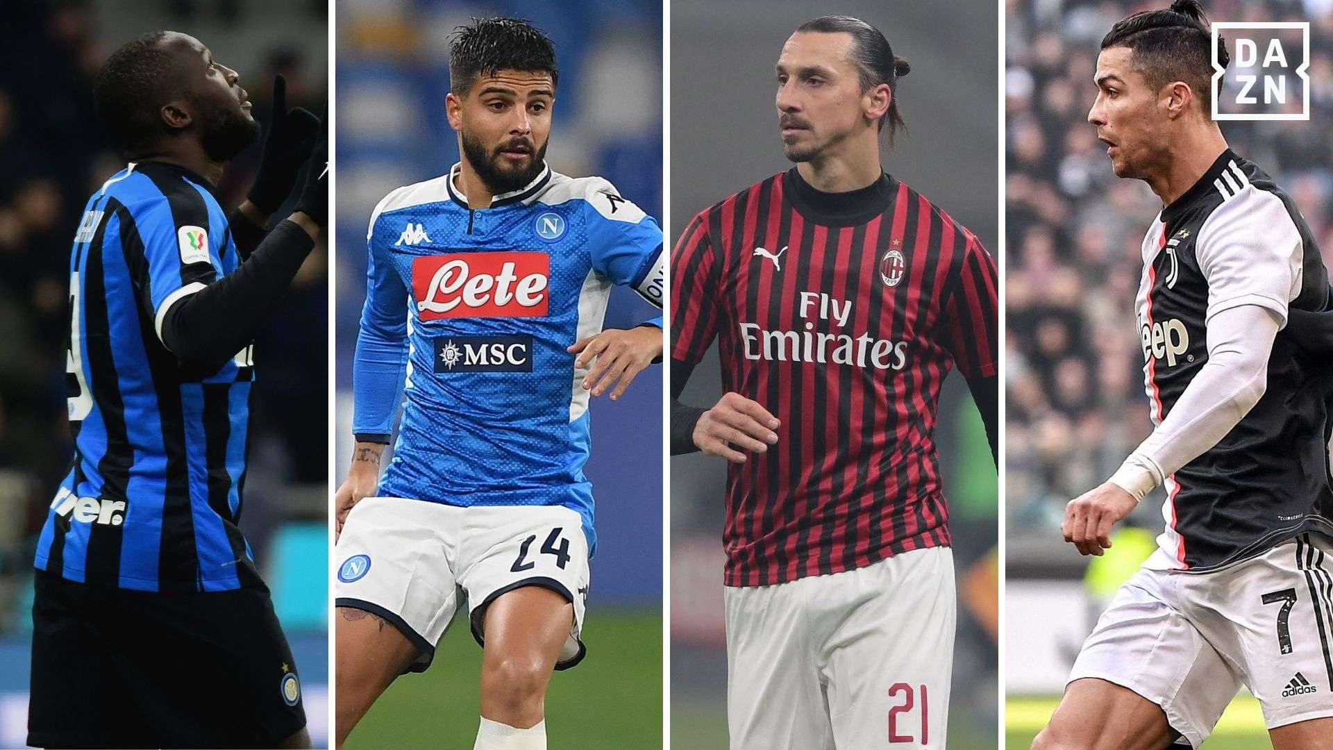 Lukaku (Inter), Insgine (Napoli), Ibrahimovic (Milan) y Cristiano Ronaldo (Juventus)