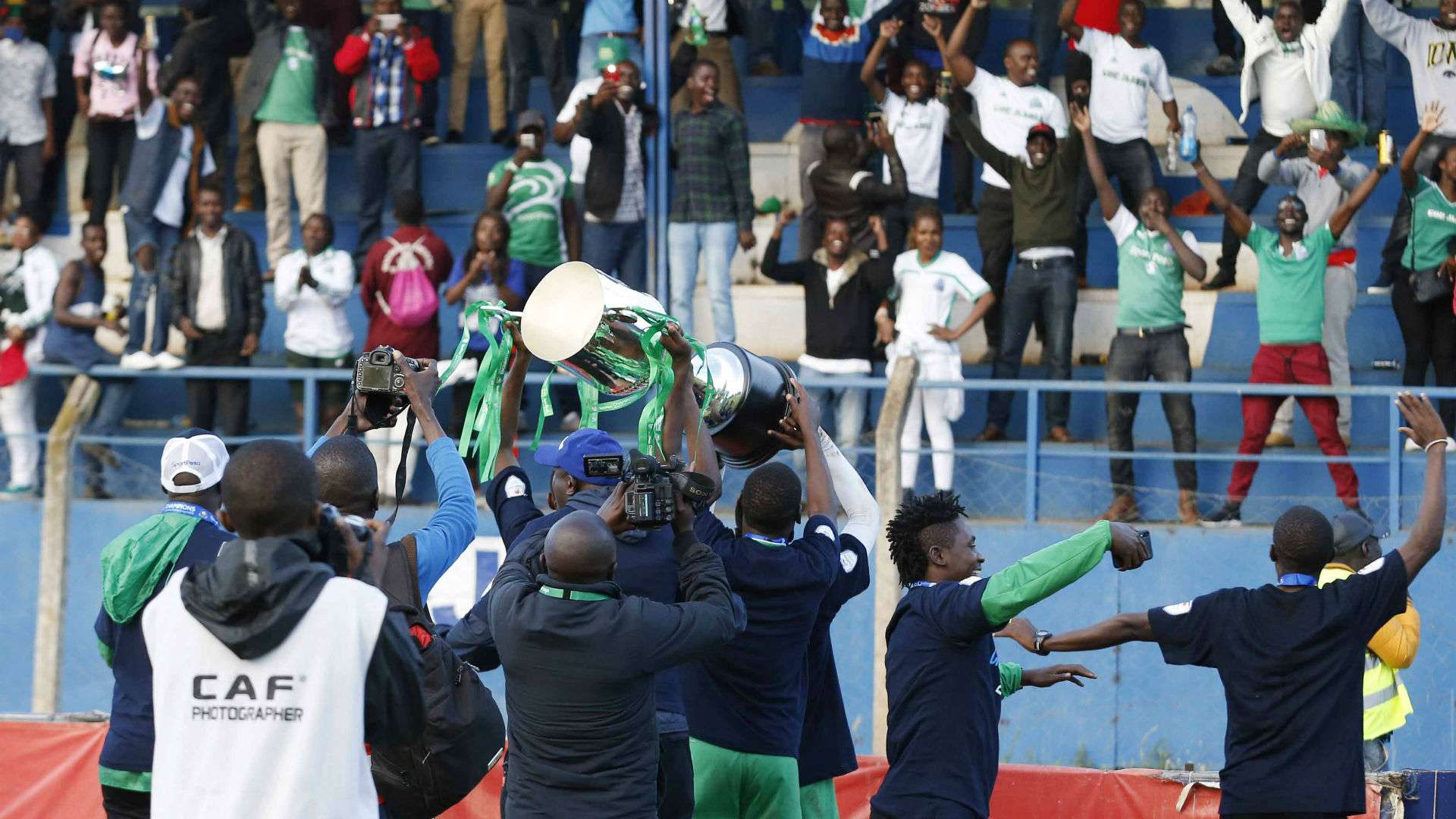 Gor Mahia players with KPL Trophy and fans.