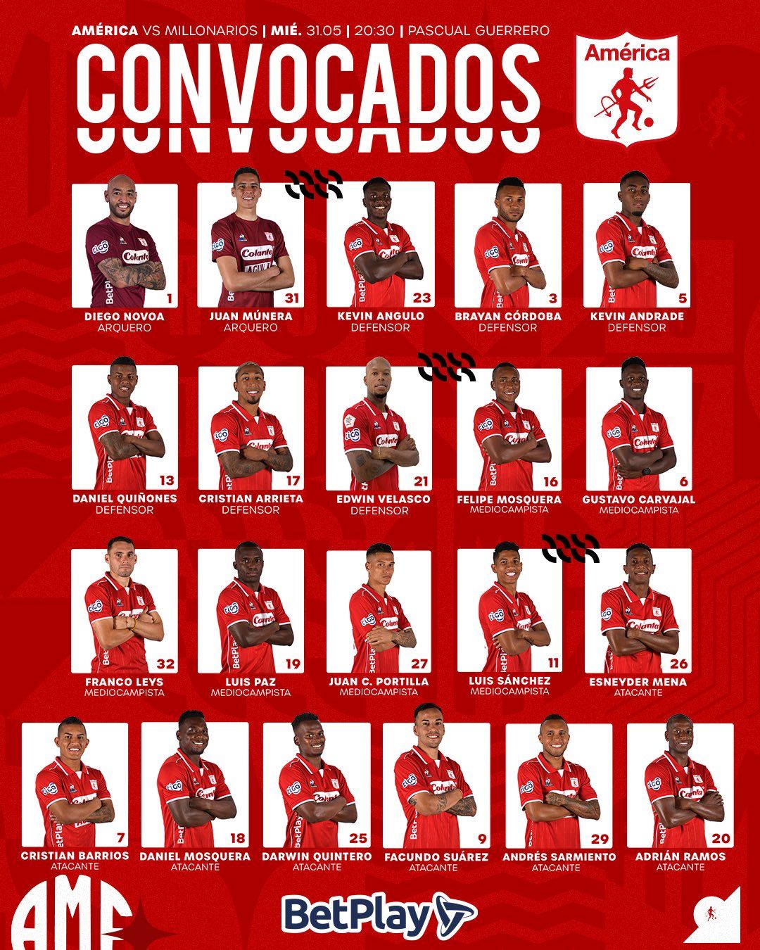 Convocados América de Cali Fecha 23 Liga BetPlay 2023