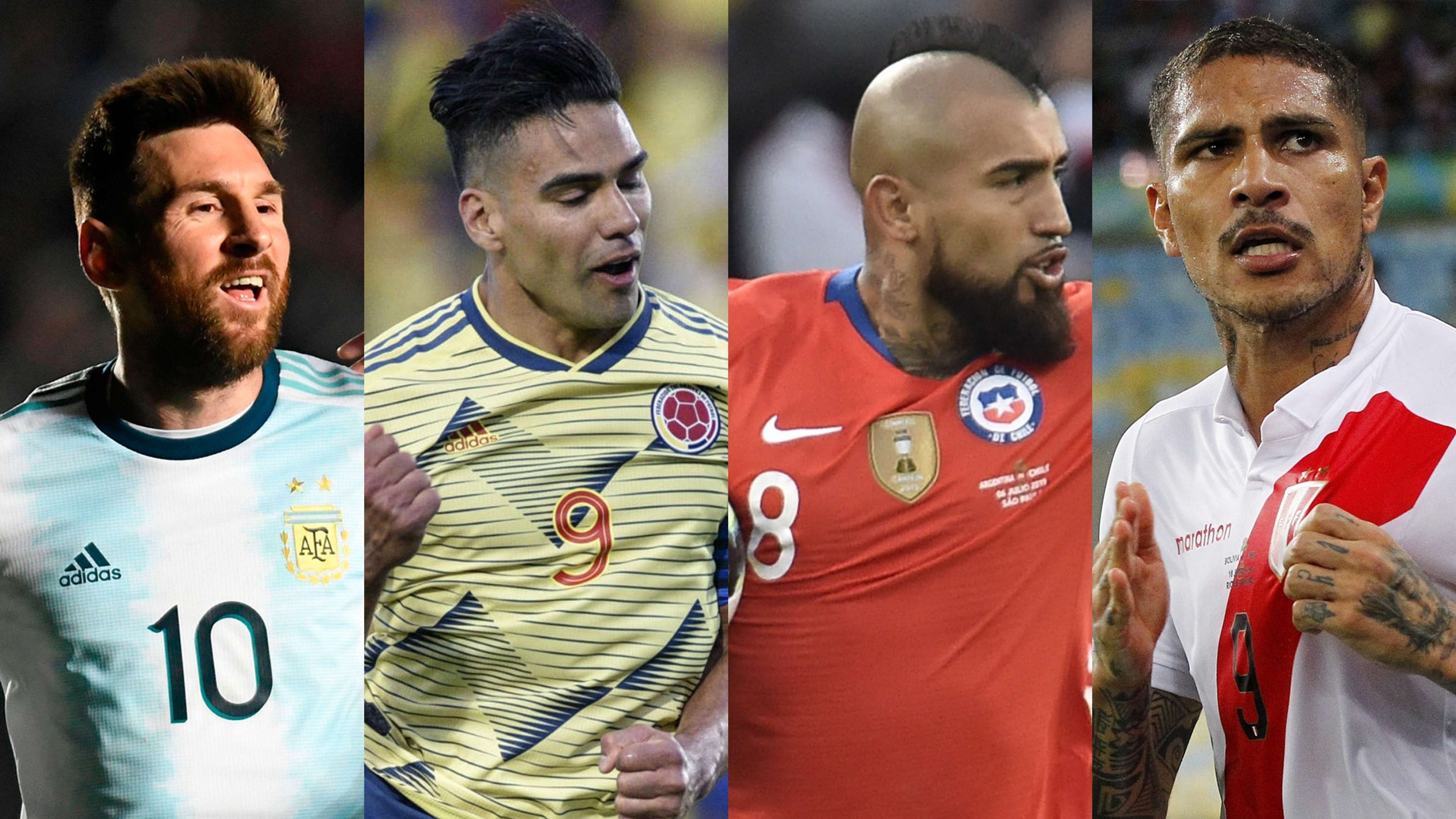 Lionel Messi Radamel Falcao Arturo Vidal Paolo Guerrero Argentina Colombia Chile Peru 2019