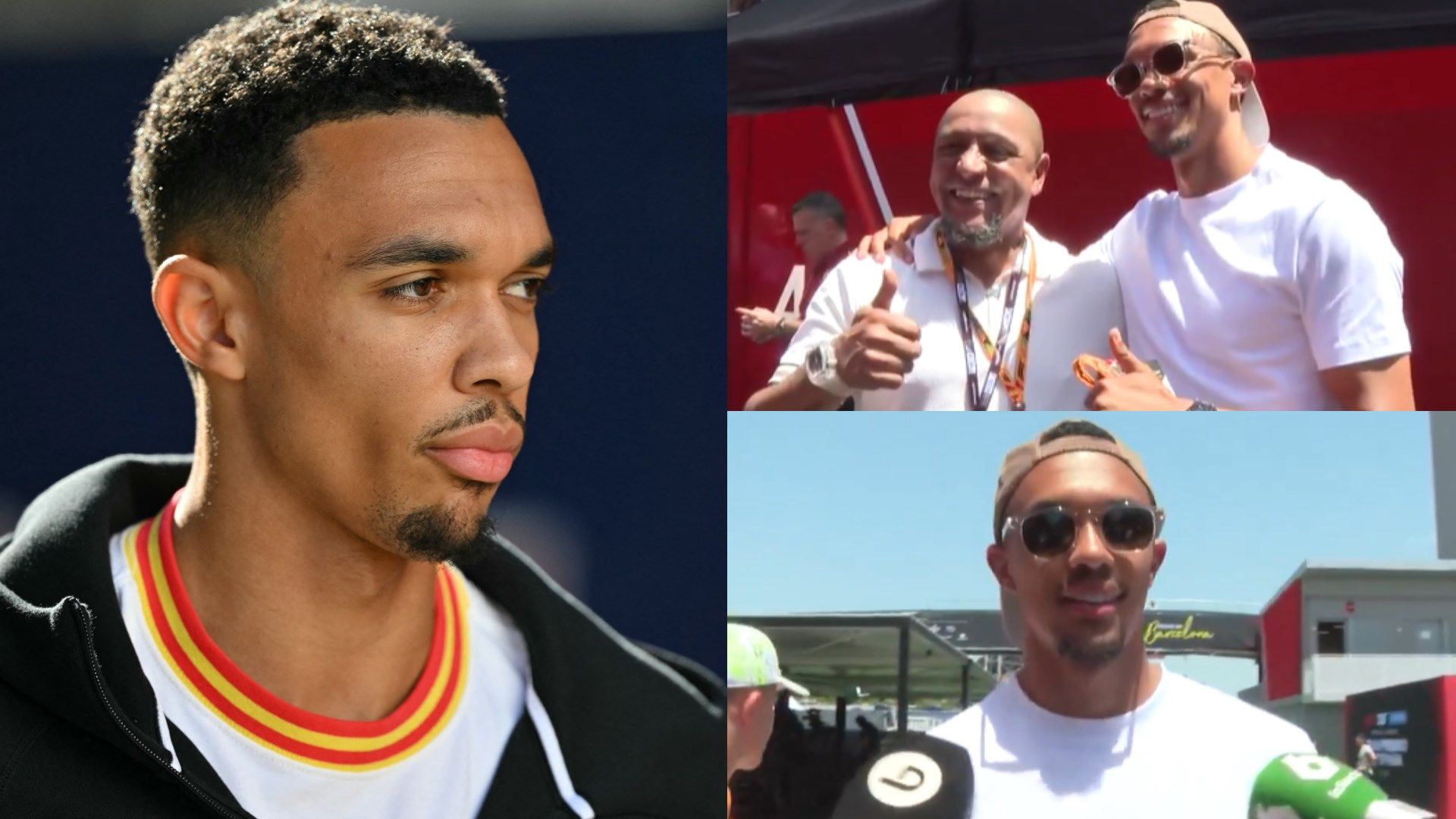VIDEO: Roberto Carlos hilariously teaches Trent Alexander-Arnold essential Spanish words after Real Madrid transfer as England star meets Bernabeu icon at Spanish Grand Prix | Goal.com UK