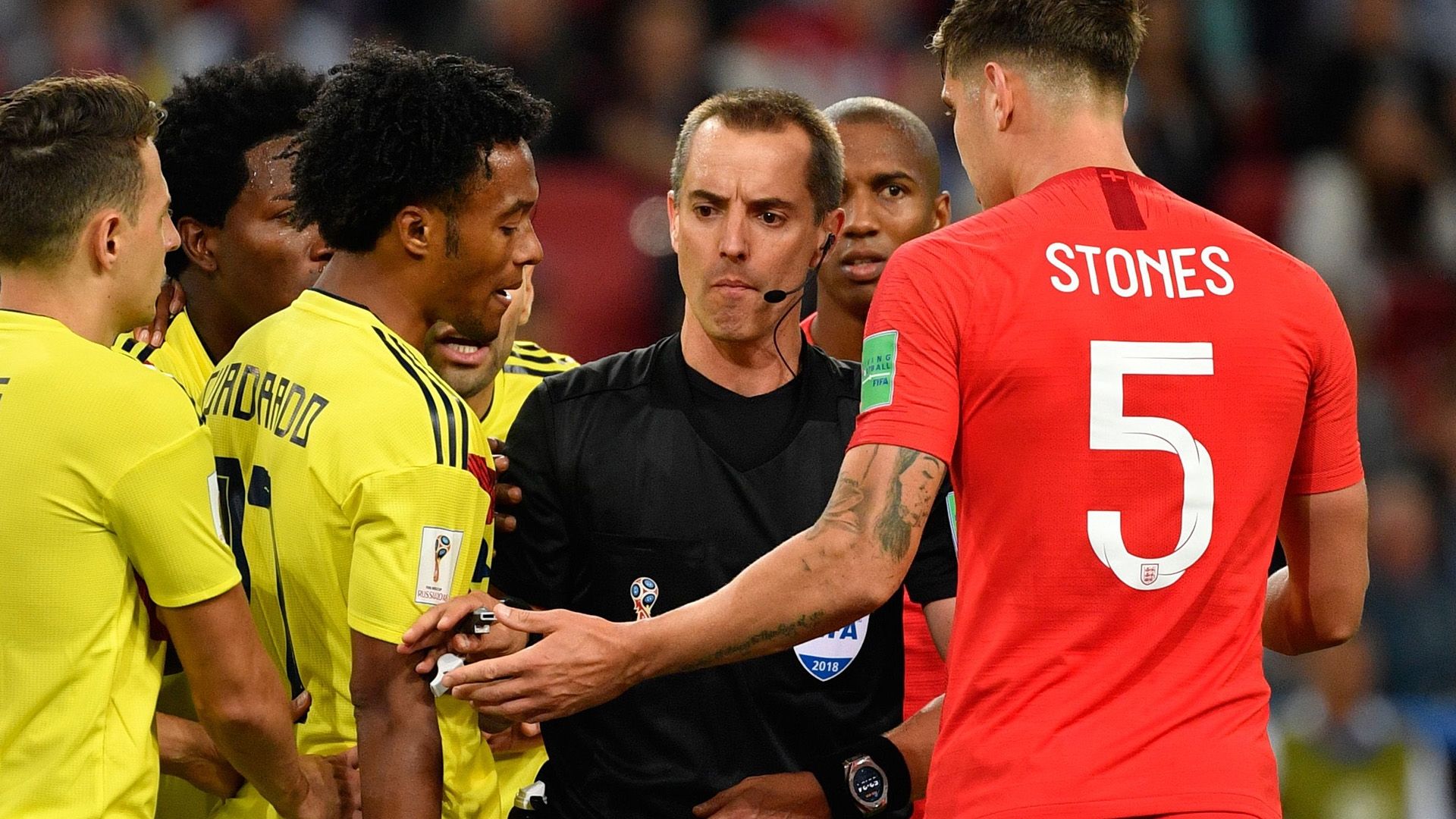 Mark Geiger referee John Stones Cuadrado Colombia England World Cup 03072018