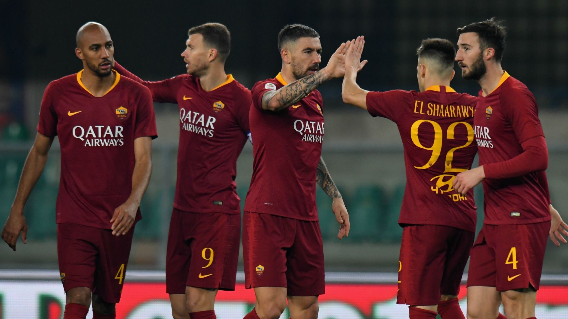 Roma celebrating Chievo Roma Serie A