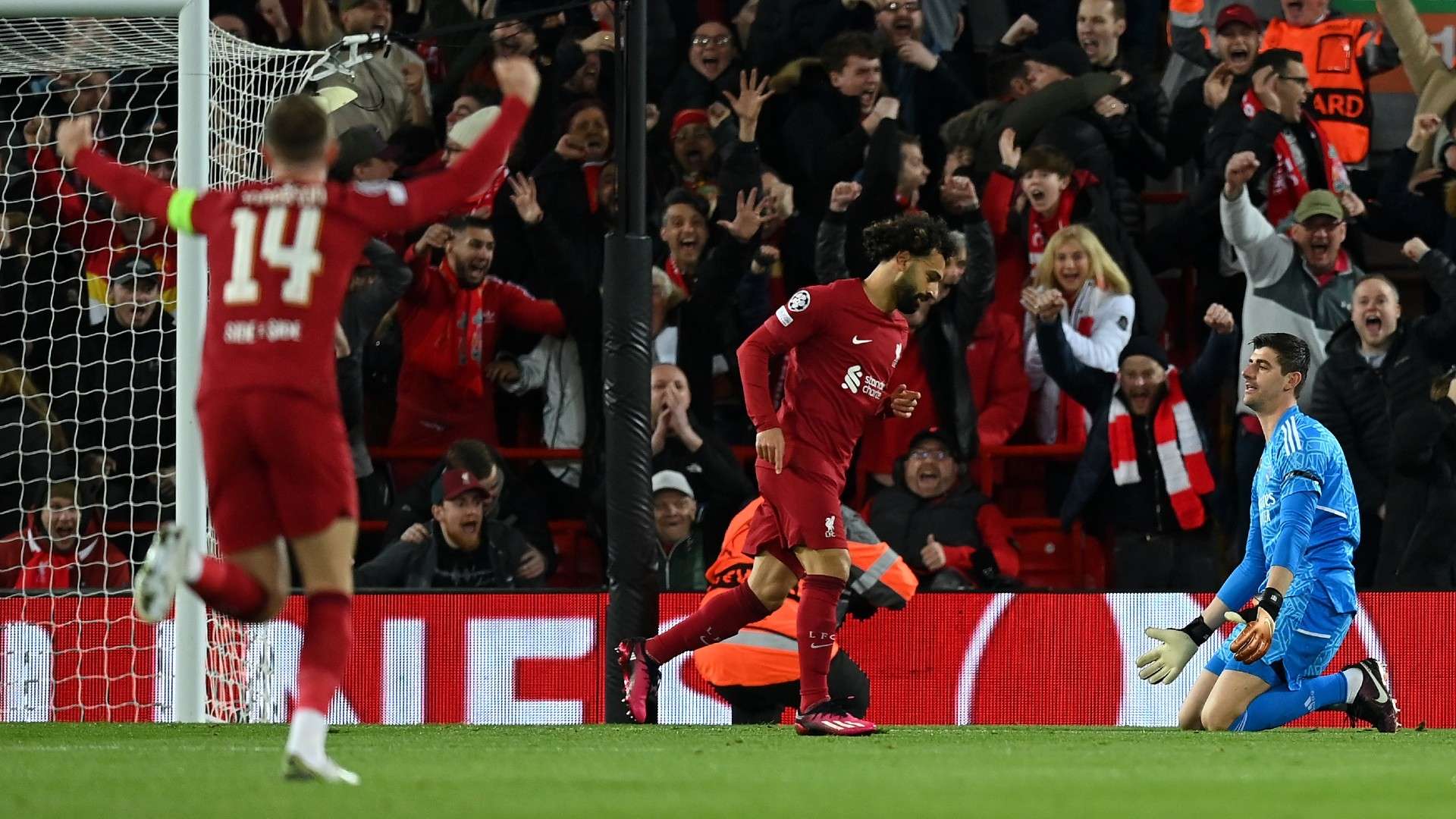 Salah goal Courtois error Liverpool Real Madrid 2022-23