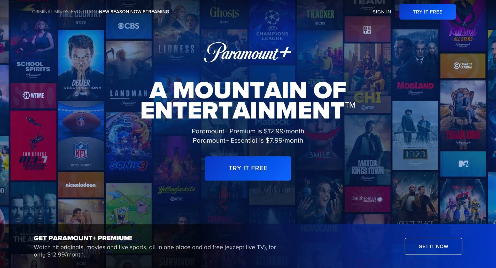 Paramount Plus home screen