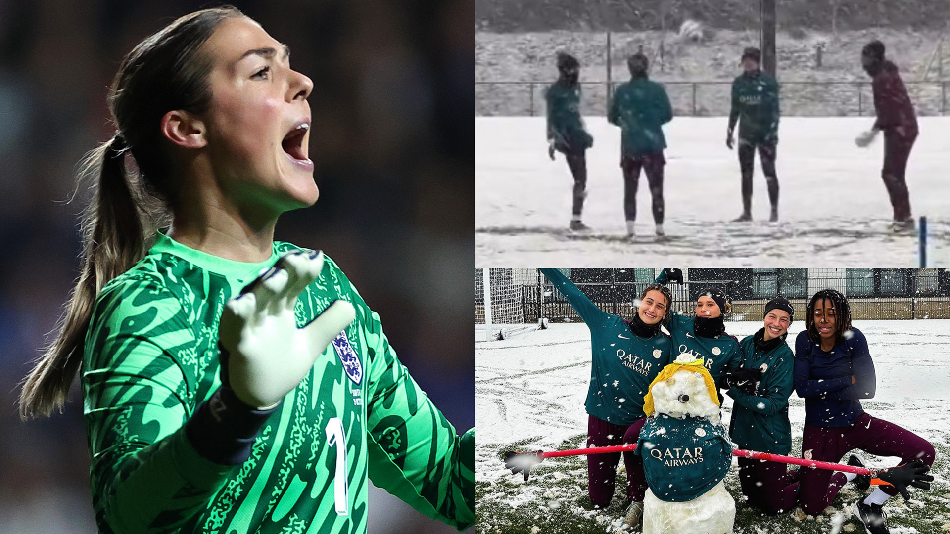 VIDEO: Snow day! Lionesses star Mary Earps braves the cold in freezing training session – with PSG players enjoying wintery conditions in France