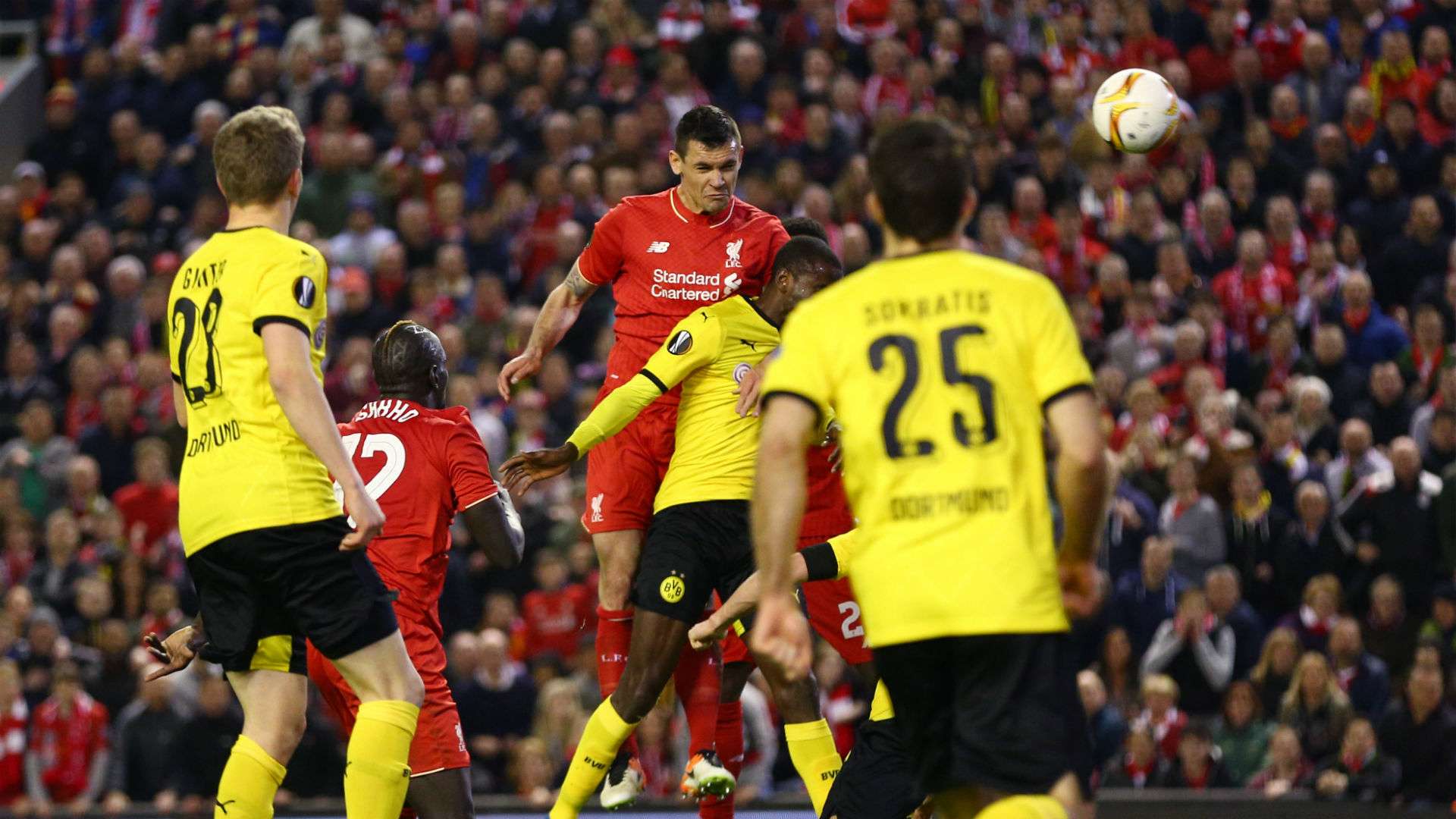 Dejan Lovren scores against Borussia Dortmund