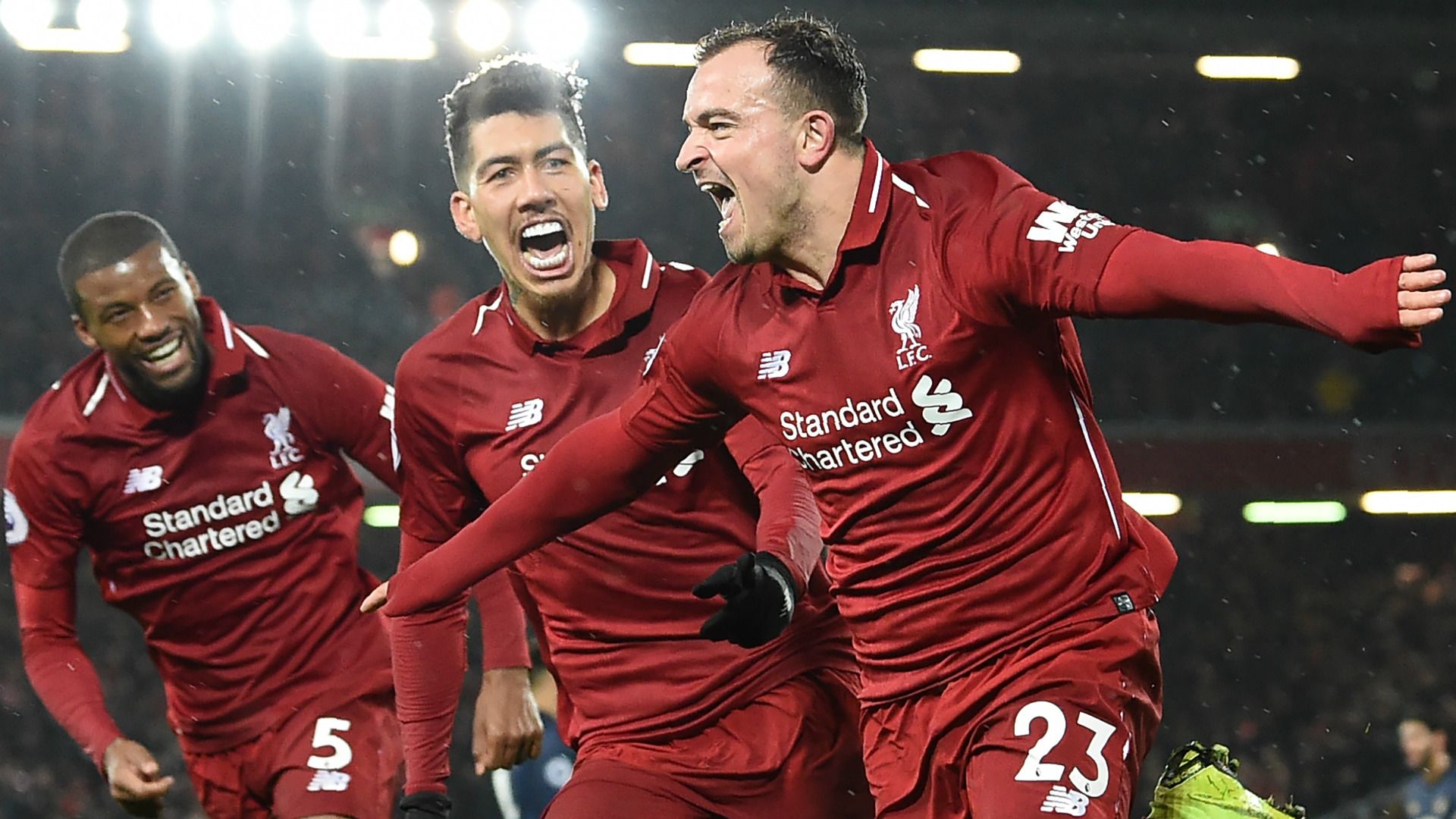 Georginio Wijnaldum Roberto Firmino Xherdan Shaqiri Liverpool 2018