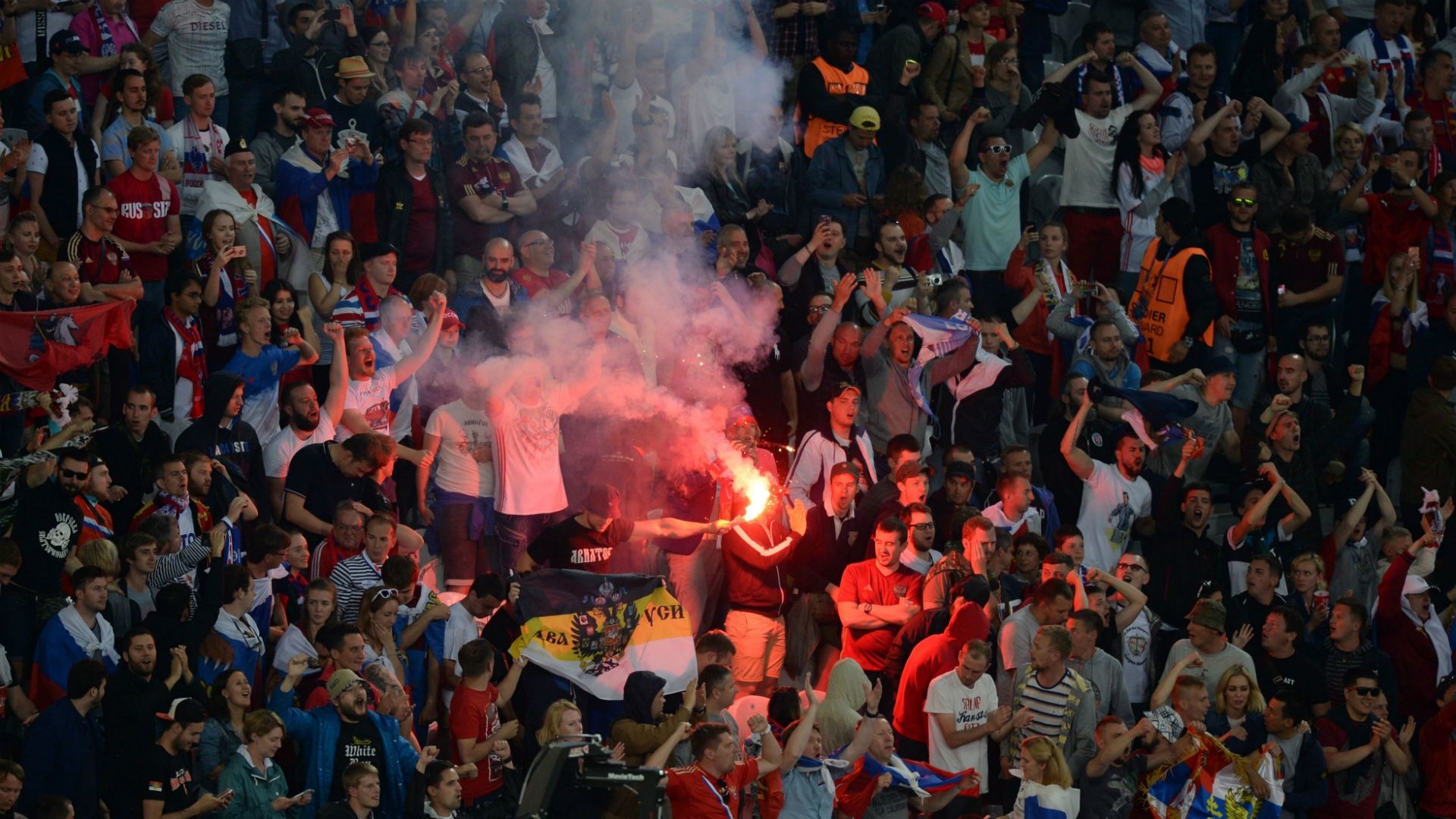 Russia flares during Slovakia match