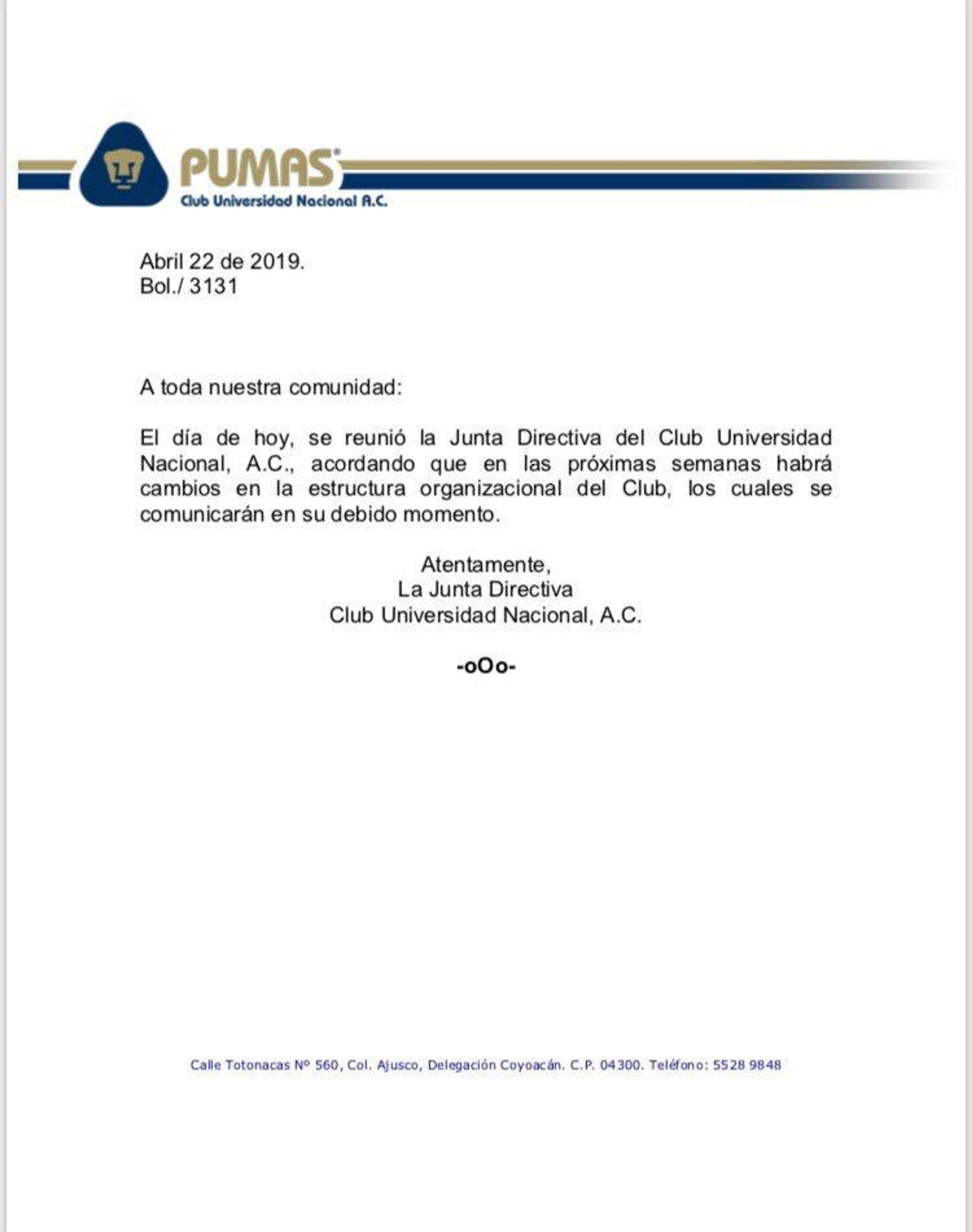 Pumas Directiva