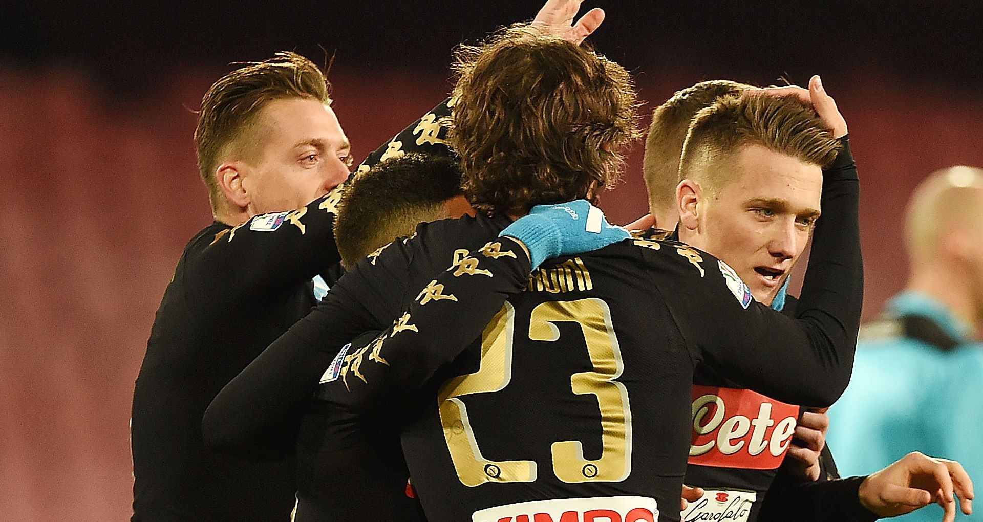 Napoli players celebrating Napoli Spezia Coppa Italia