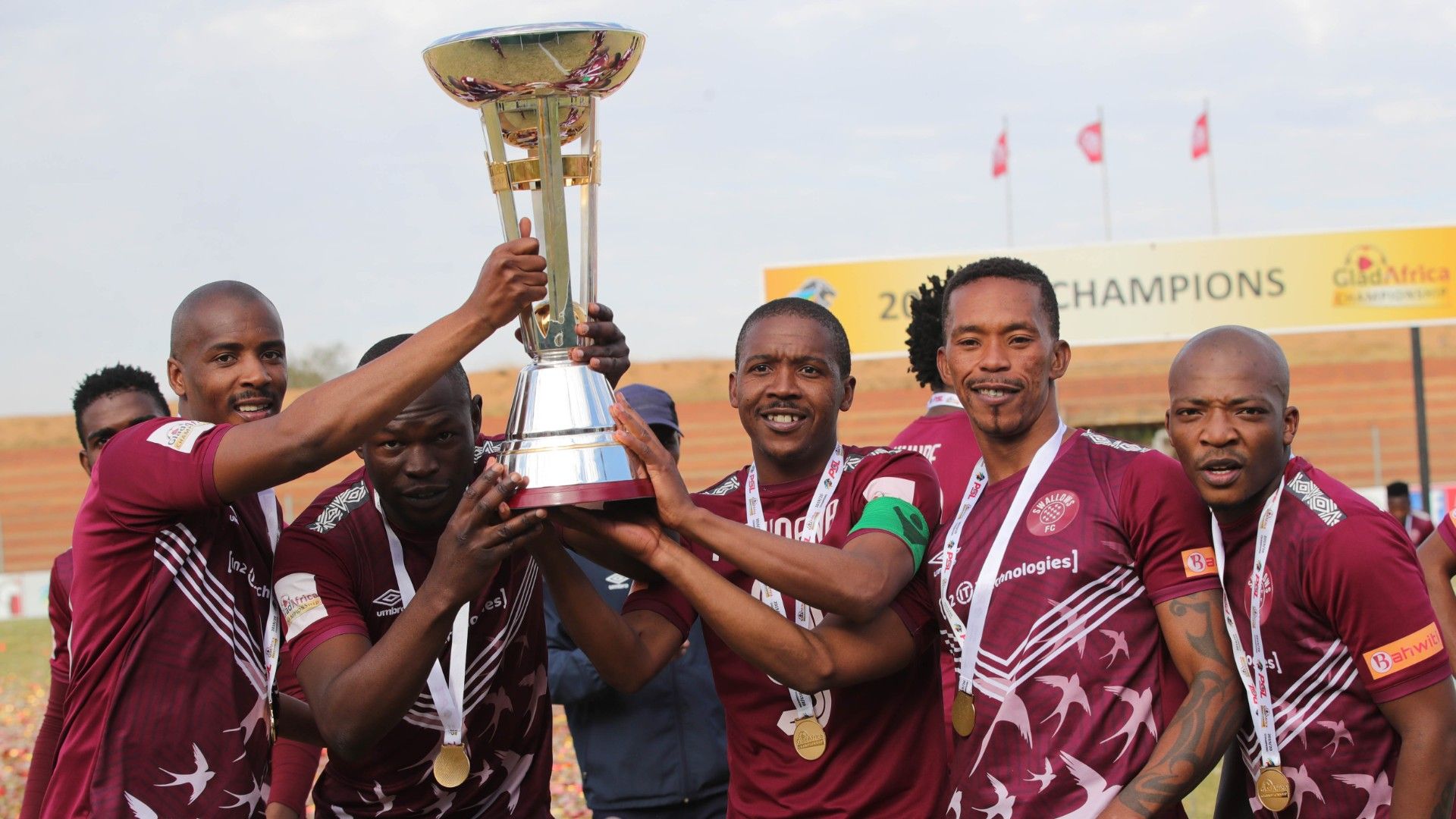 Vuyo Mere and Lebohang Mokoena of Moroka Swallows celebrates, August 2020
