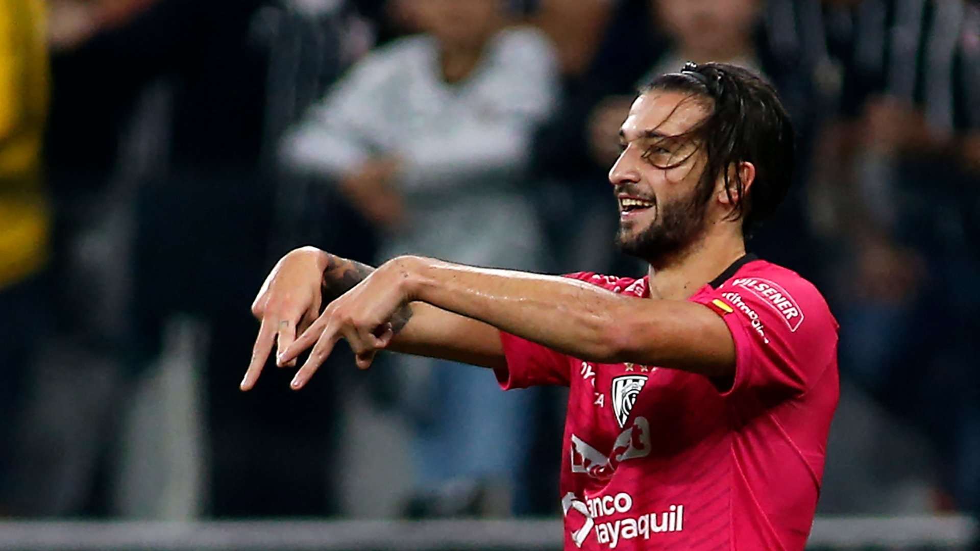Lautaro Díaz, do Del Valle, comemora gol contra o Corinthians pela Copa Libertadores, 02/05/2023