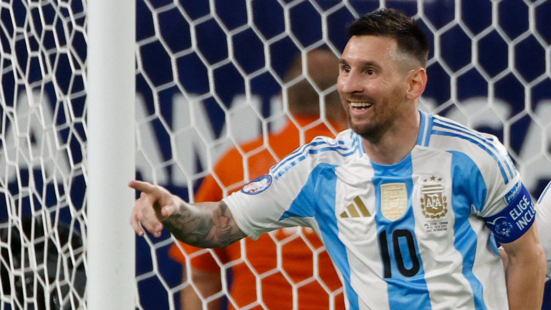 Argentina's forward #10 Lionel Messi celebrates after scoring his team's second goal  