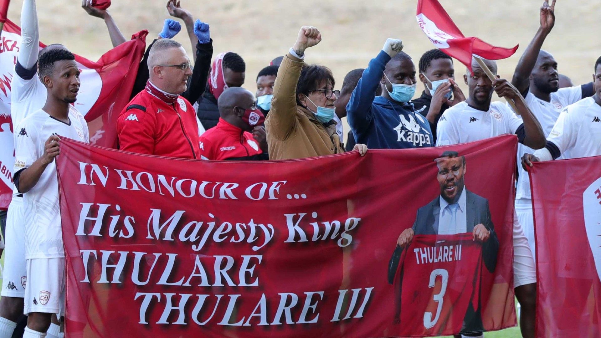 Sekhukhune United players celebrate, May 2021