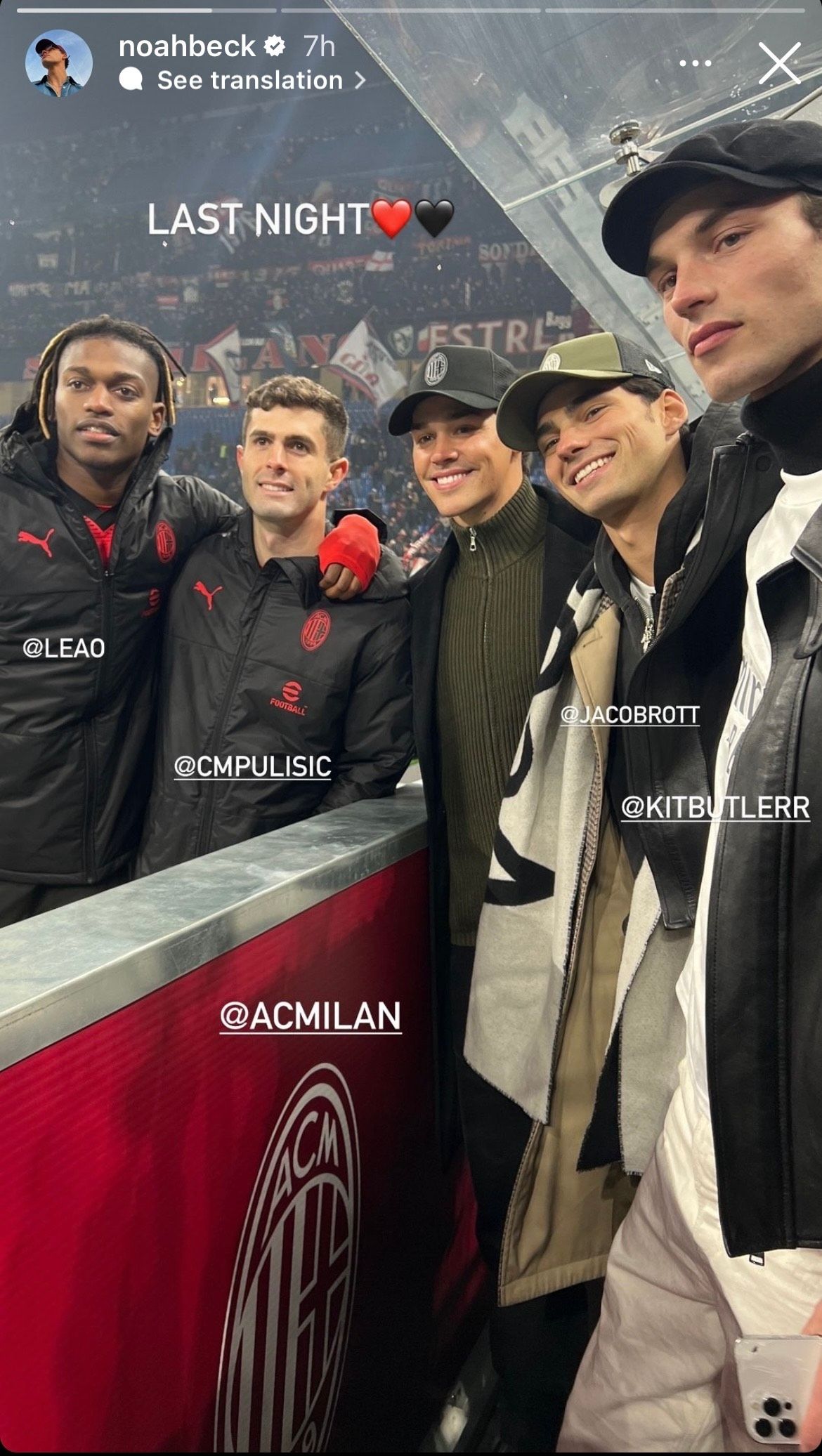 Noah Beck Christian Pulisic Instagram story