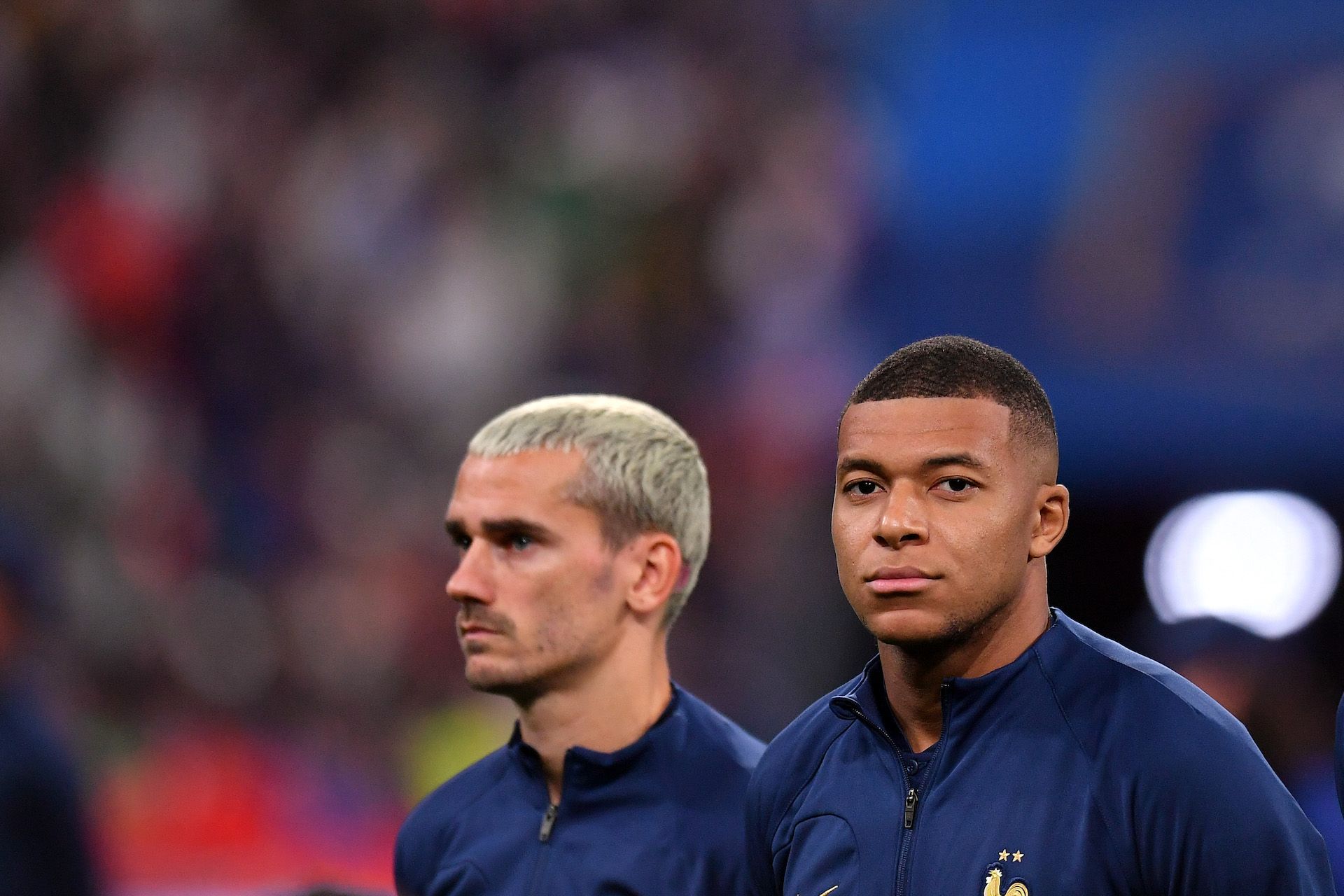 Antoine Griezmann et Kylian Mbappé, lors de la rencontre de Ligue des Nations face à l'Autriche au stade France, le 22 septembre 2022.