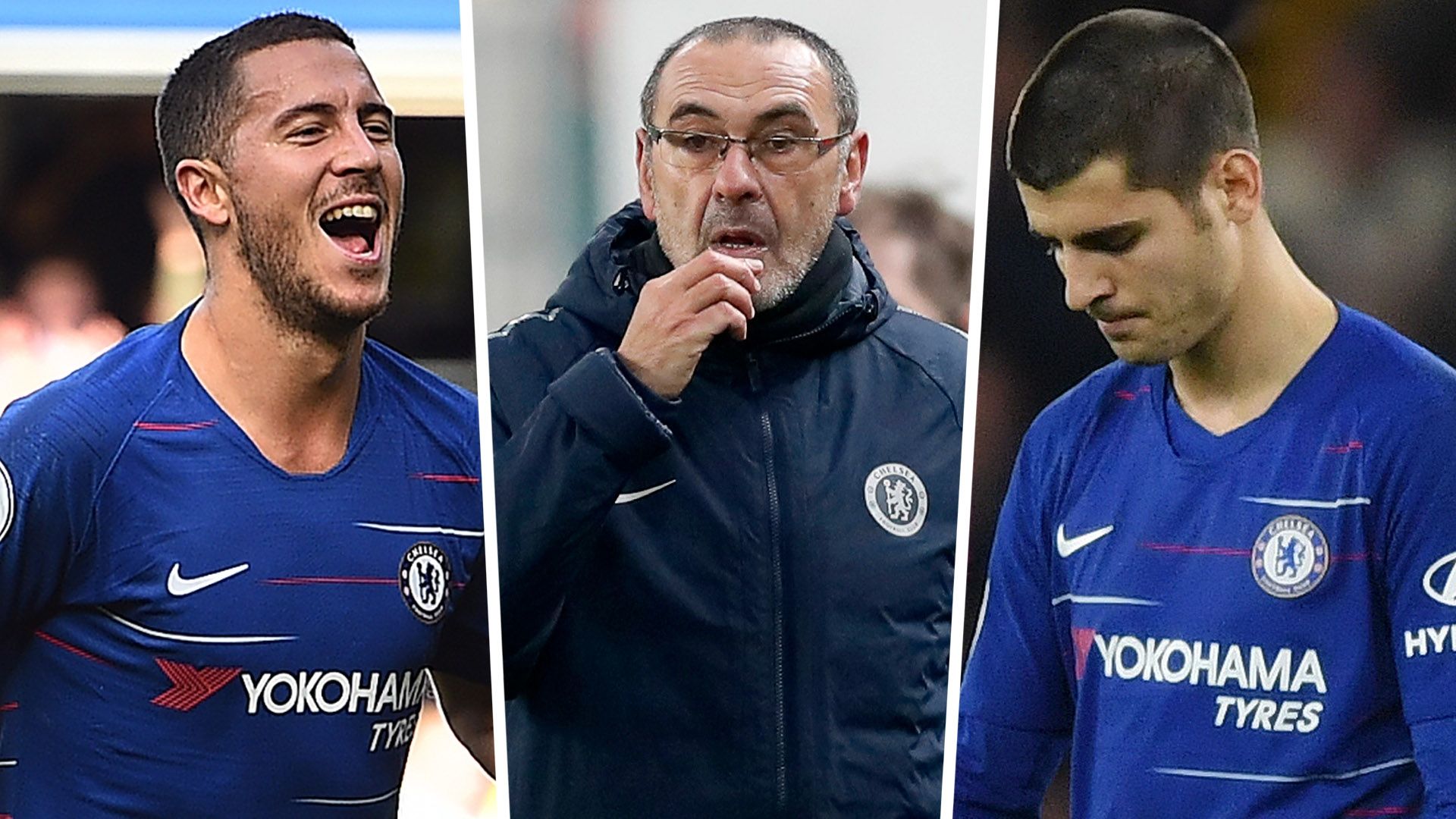 Eden Hazard Maurizio Sarri Alvaro Morata Chelsea GFX