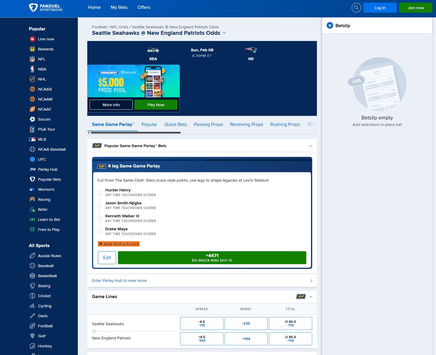 fanduel super bowl betting site