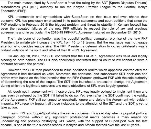 KPL response to SuperSport termination