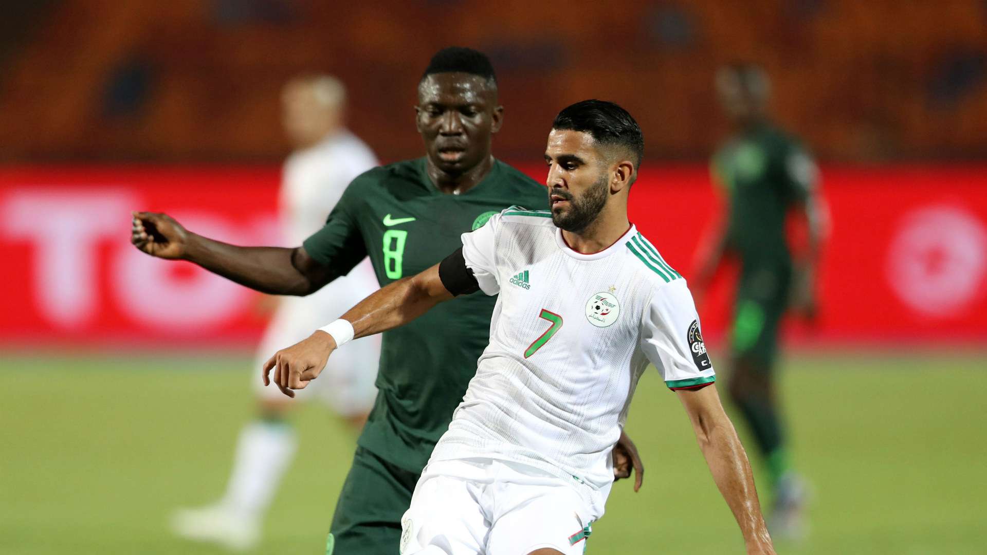 Nigeria’s Oghenekaro Etebo and Algeria’s Riyad Mahrez Afcon 2019