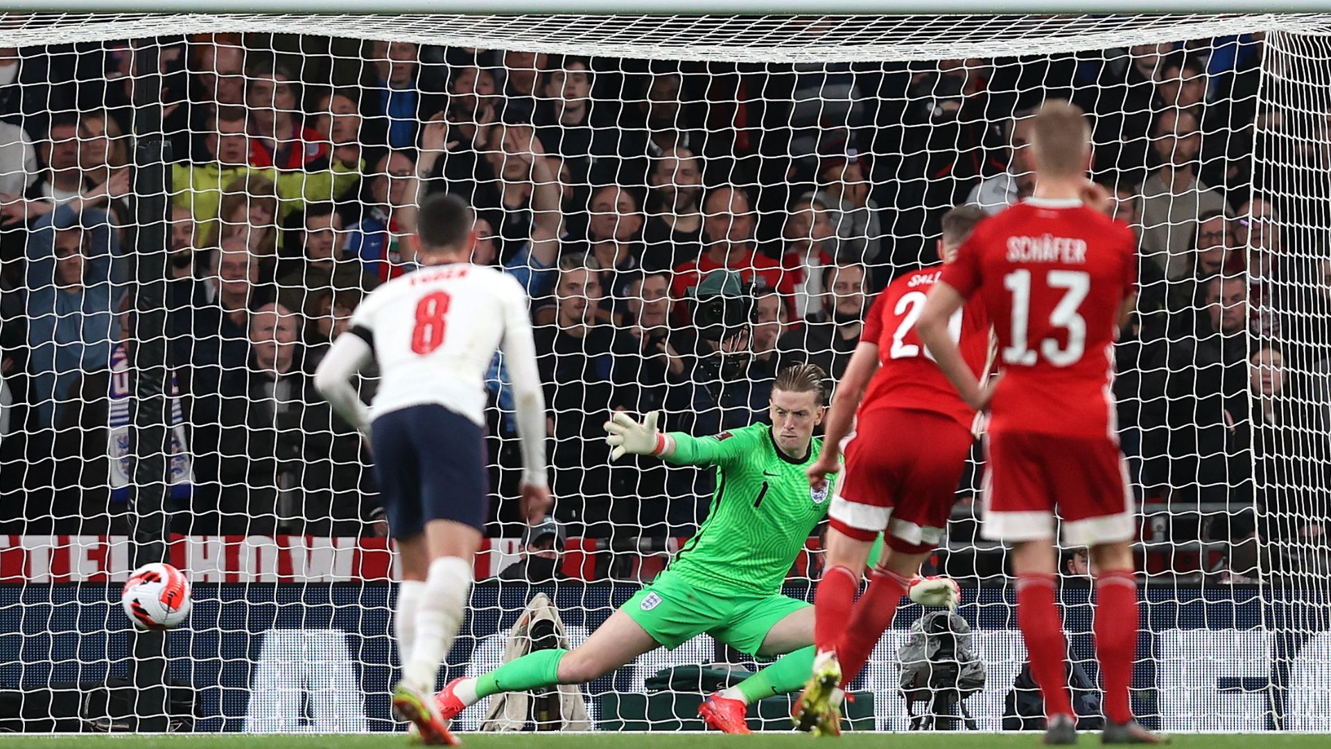 Roland Sallai scores past Jordan Pickford, England vs Hungary 2021