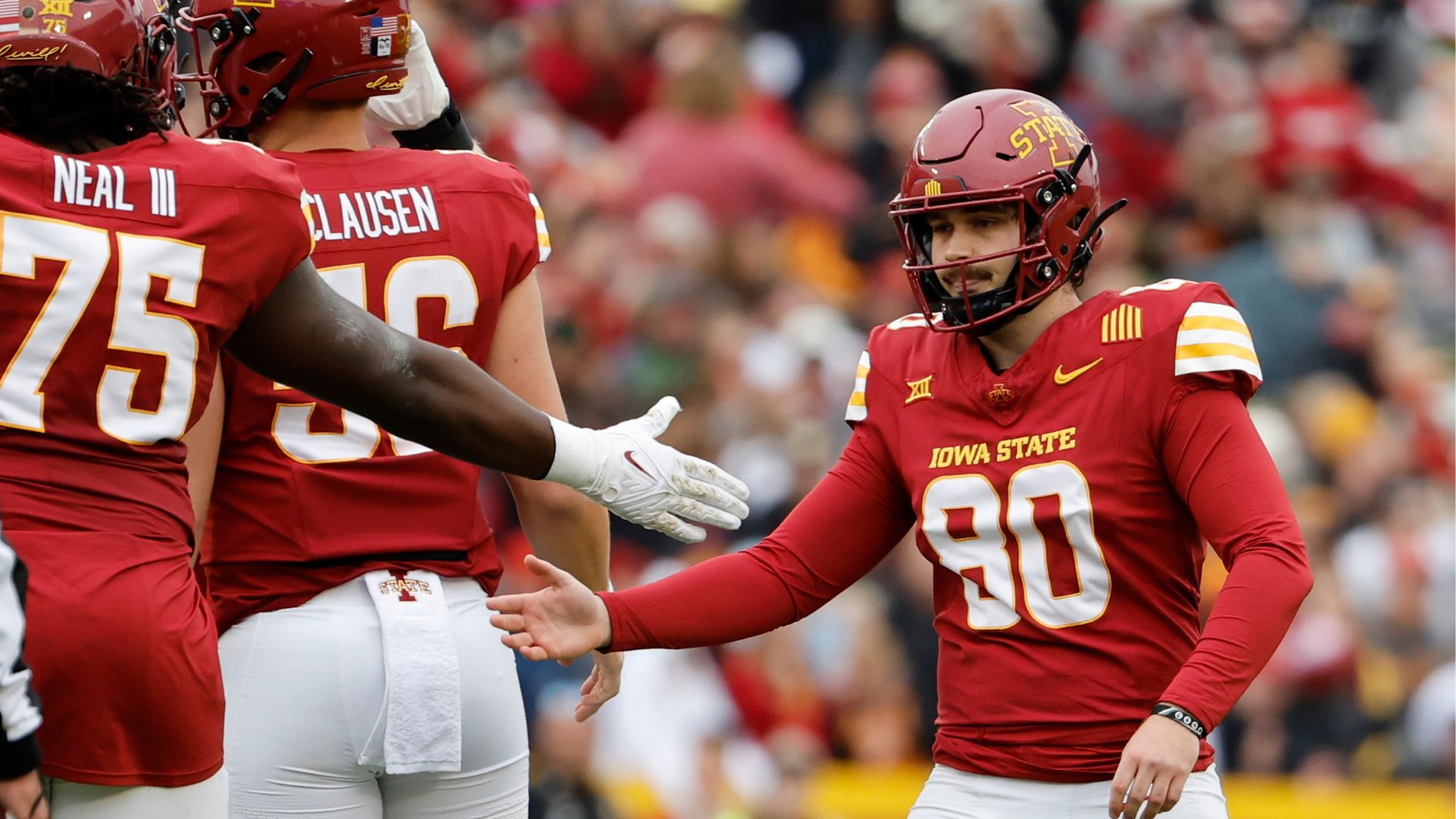 Tyler Perkins #80 of the Iowa State Cyclones