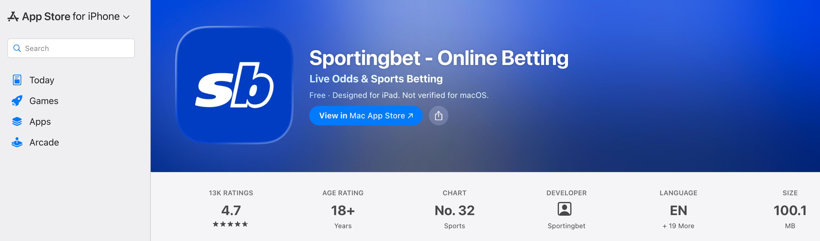 Sportingbet App for iOS