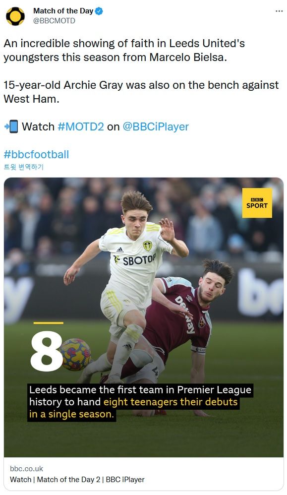 리즈, 10대 선수 PL 데뷔 8명