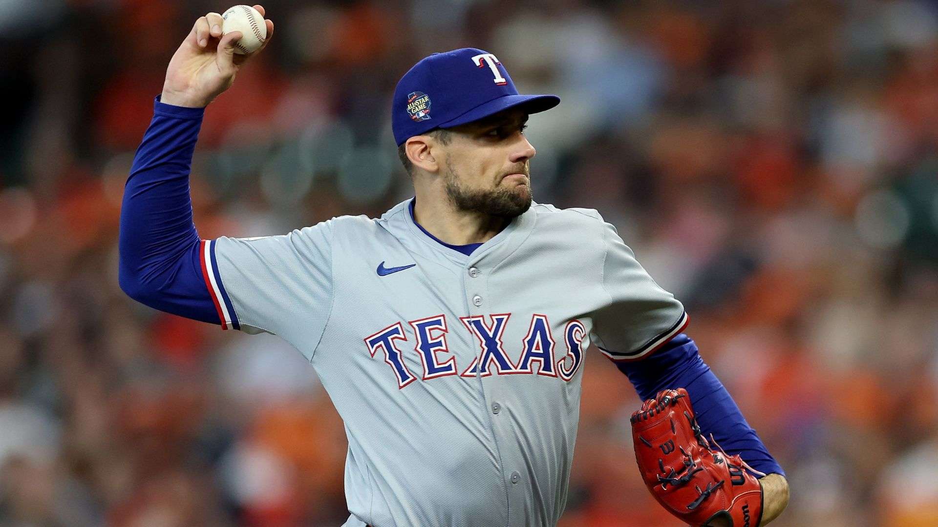 Nathan Eovaldi #17 of the Texas Rangers