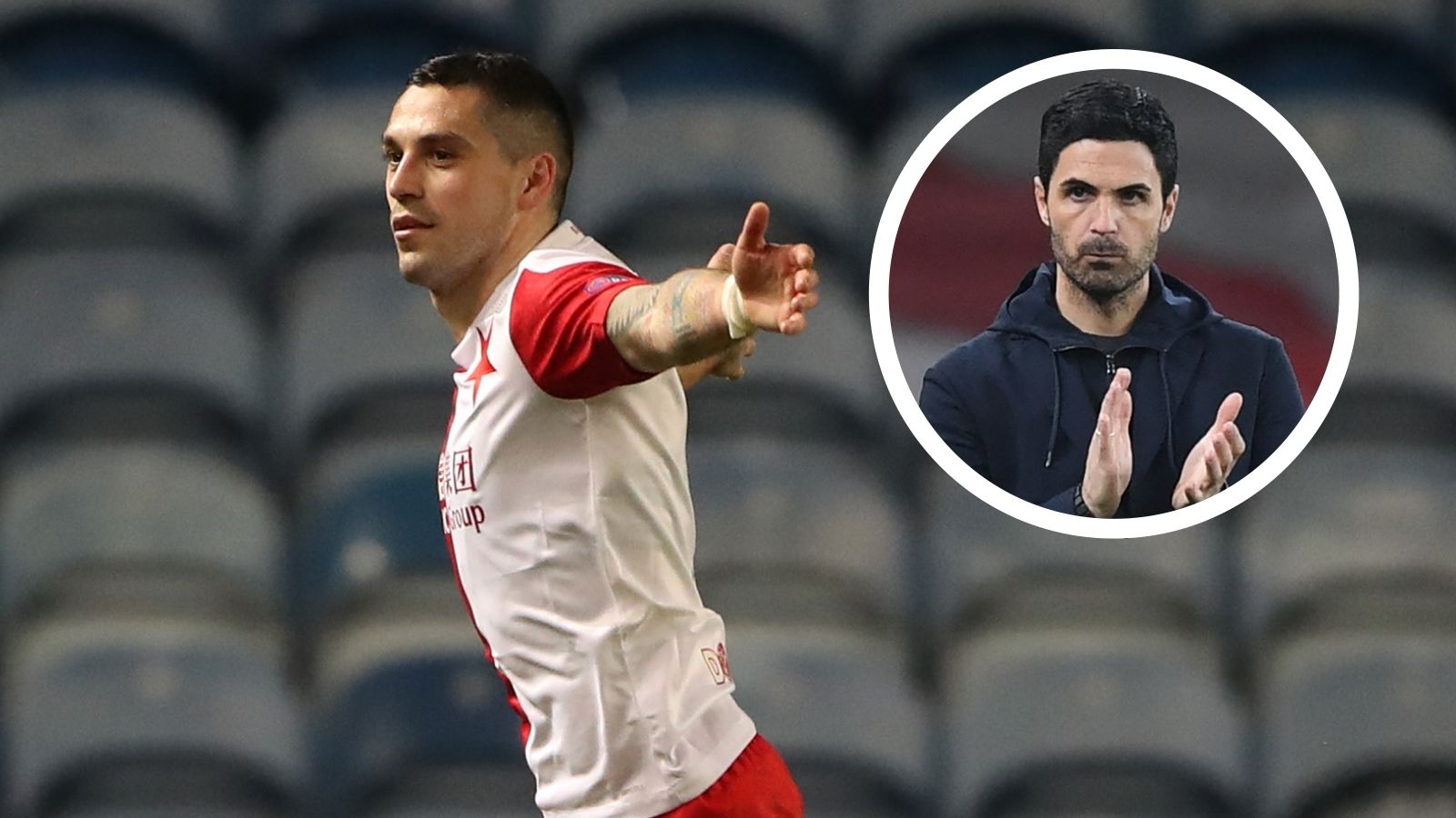 Nicolae Stanciu Mikel Arteta Slavia Prague Arsenal GFX