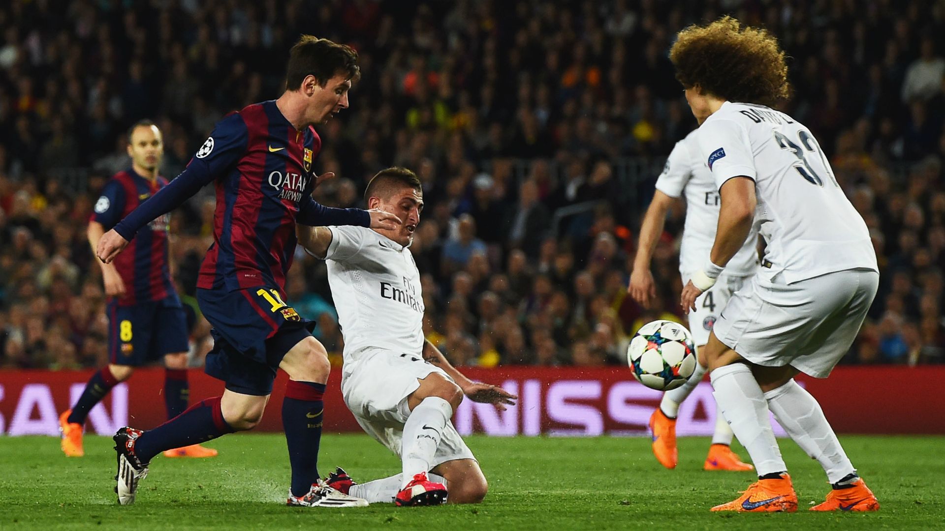 Lionel Messi Marco Verratti David Luiz Barcelona PSG Champions League 04212015