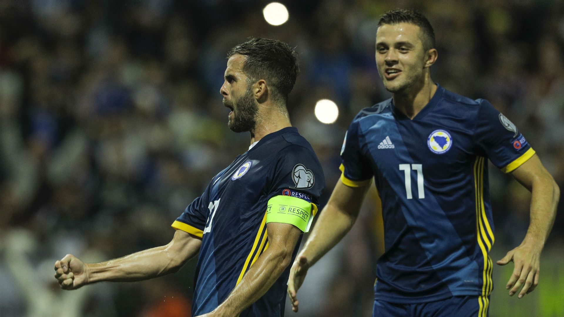 Miralem Pjanic goal celebration, Bosnia Herzegovina v Finland EURO 2020 qualifications