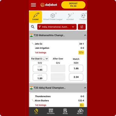 Screenshot of the Dafabet App