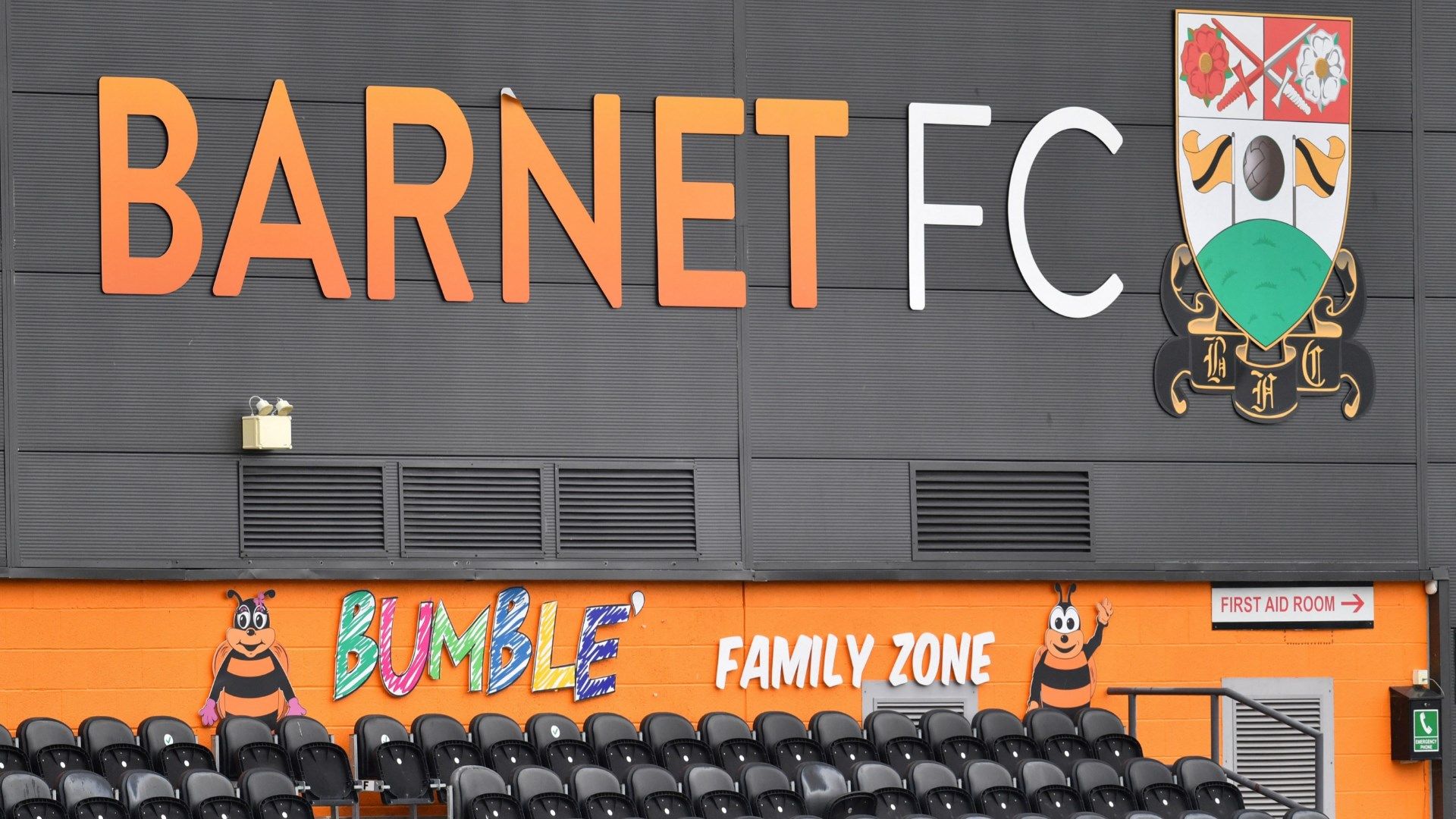 Barnet FC logo at the Hive Stadium