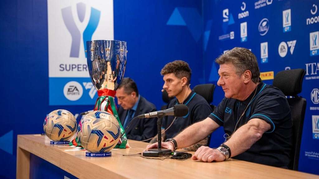 Napoli's Walter Mazzarri and Giovanni Di Lorenzo ahead of Supercoppa Italiana final