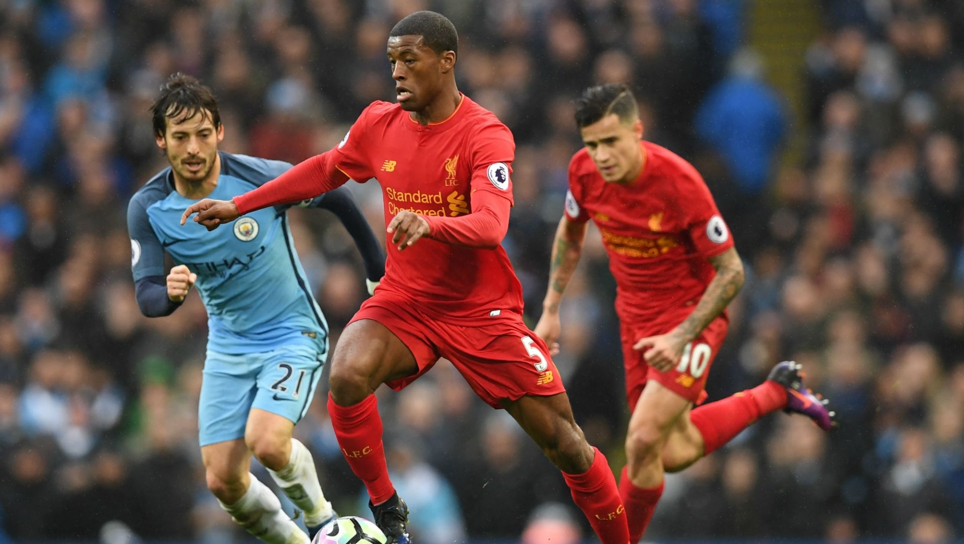 Georginio Wijnaldum, David Silva, Manchester City - Liverpool, Premier League, 03192017