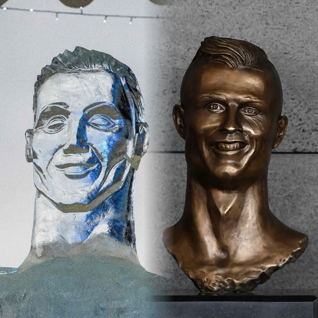 Cristiano Ronaldo ice sculpture vs airport bust