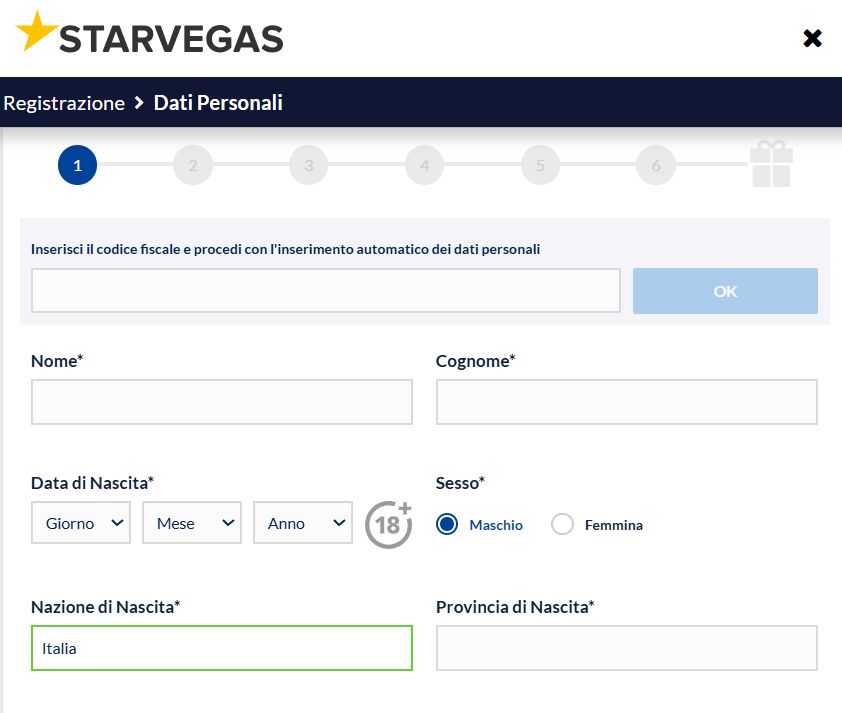 modulo registrazione starvegas