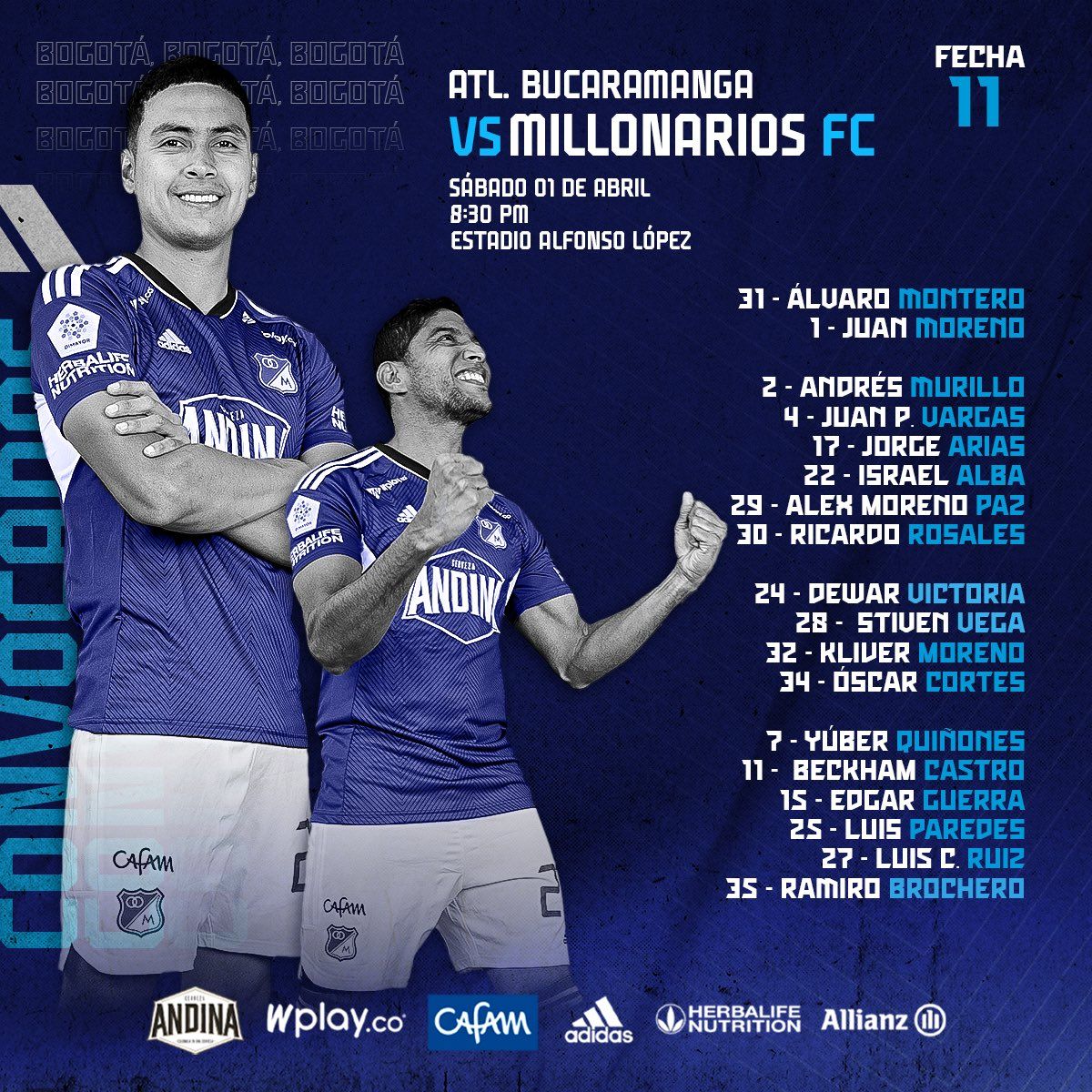 Convocados Millonarios Fecha 11 Liga BetPlay 2023
