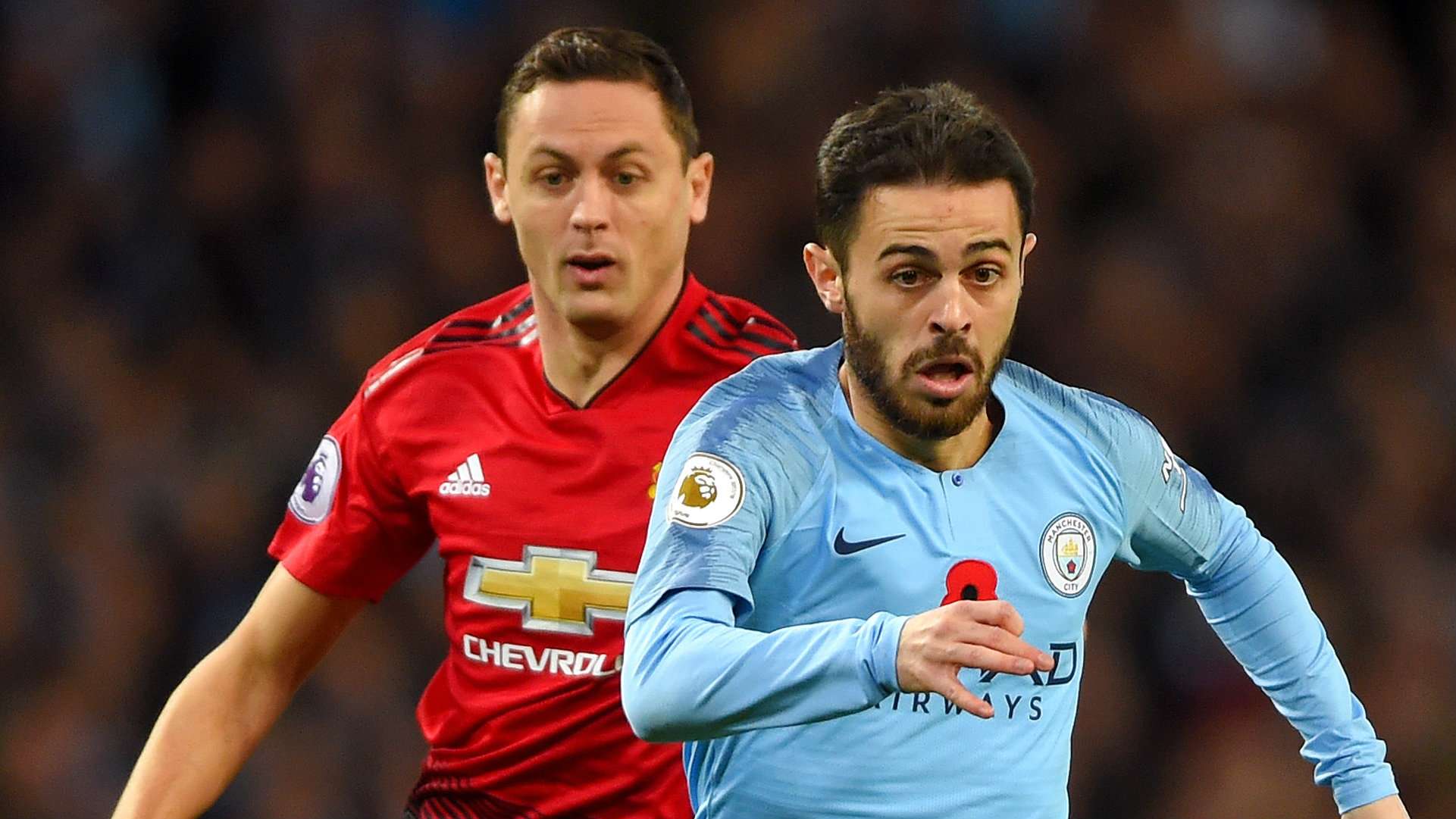 Bernardo Silva Nemanja Matic Manchester City vs Manchester United 2018-19