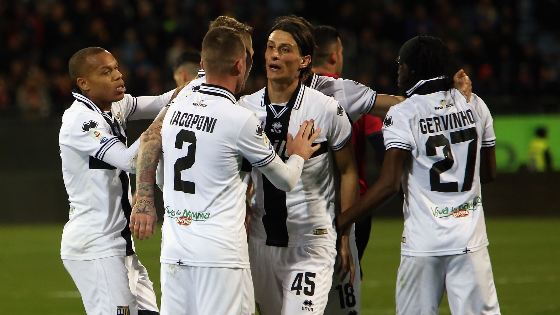 Parma players celebrating Cagliari Parma Serie A