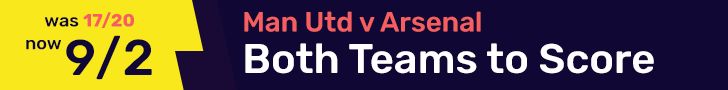 dabblebet new customer offer footer 9/2 BTTS Man Utd v Arsenal