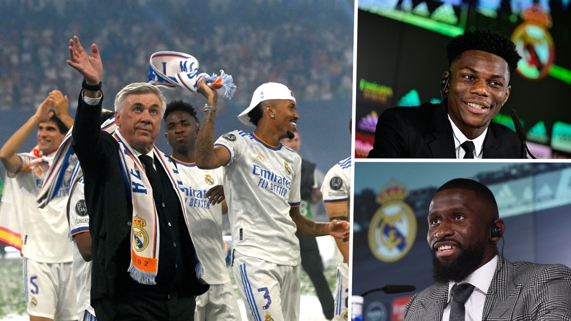 Carlo Ancelotti, Real Madrid, Aurelien Tchouameni, Antonio Rudiger GFX