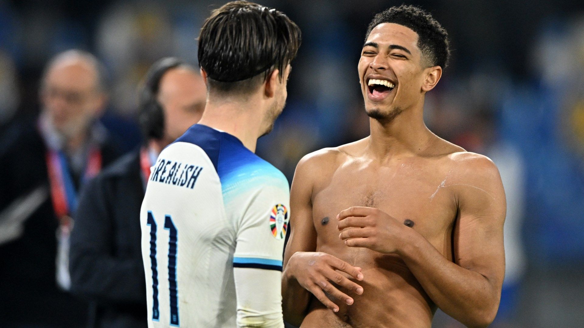 Jack Grealish Jude Bellingham England laughing 2023